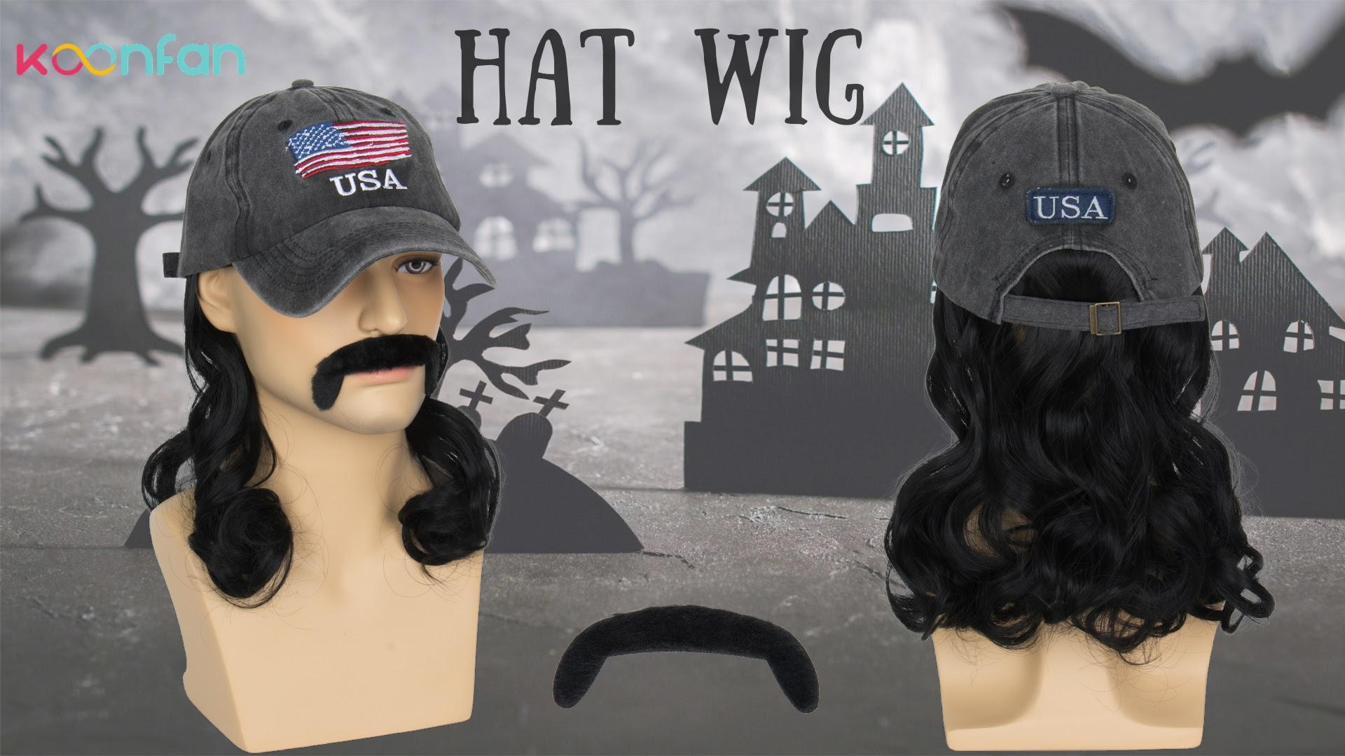 Amazon.com: Koonfan Men Mullet Hat Wig with Mustache 4th