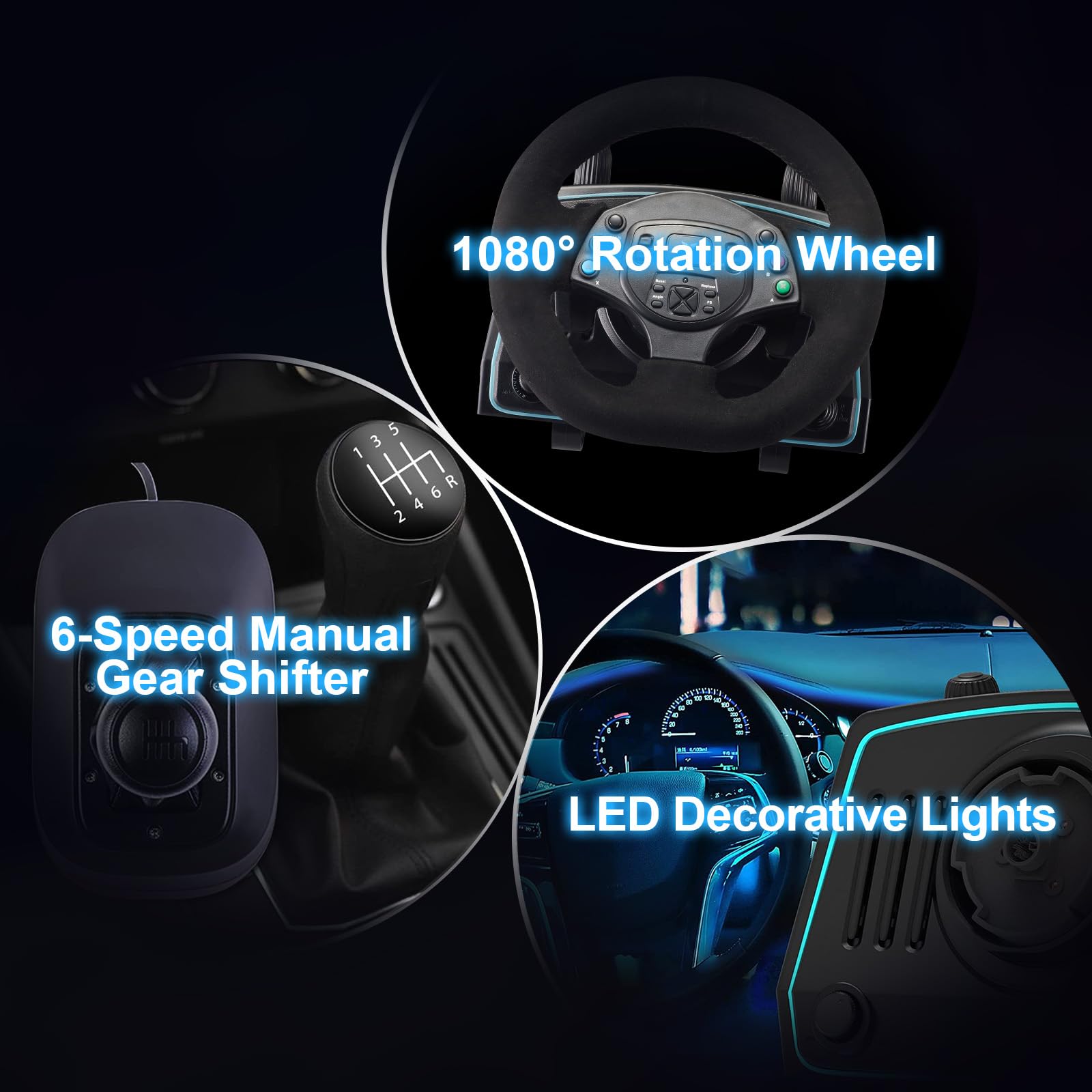 DOYO Volante da gioco con pedali e cambio, volante da corsa 1080° con pedali effetto Hall e cambio a pagaia, volante con feedback di vibrazione per PC/PS4/Xbox One/Xbox Series X|S/PS3/Switch