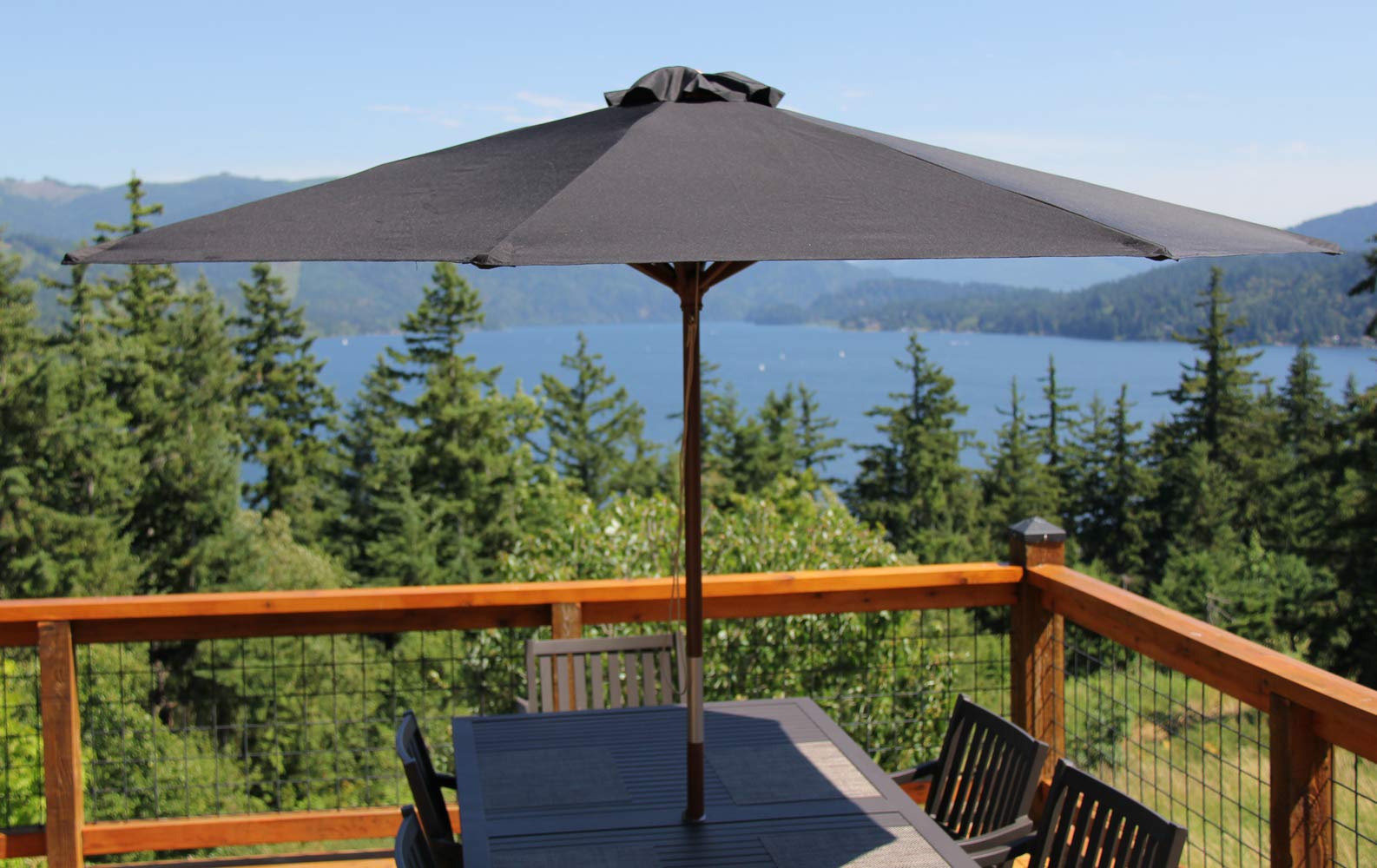 Heininger 1290 DestinationGear Classic Wood Black 9' Market Umbrella