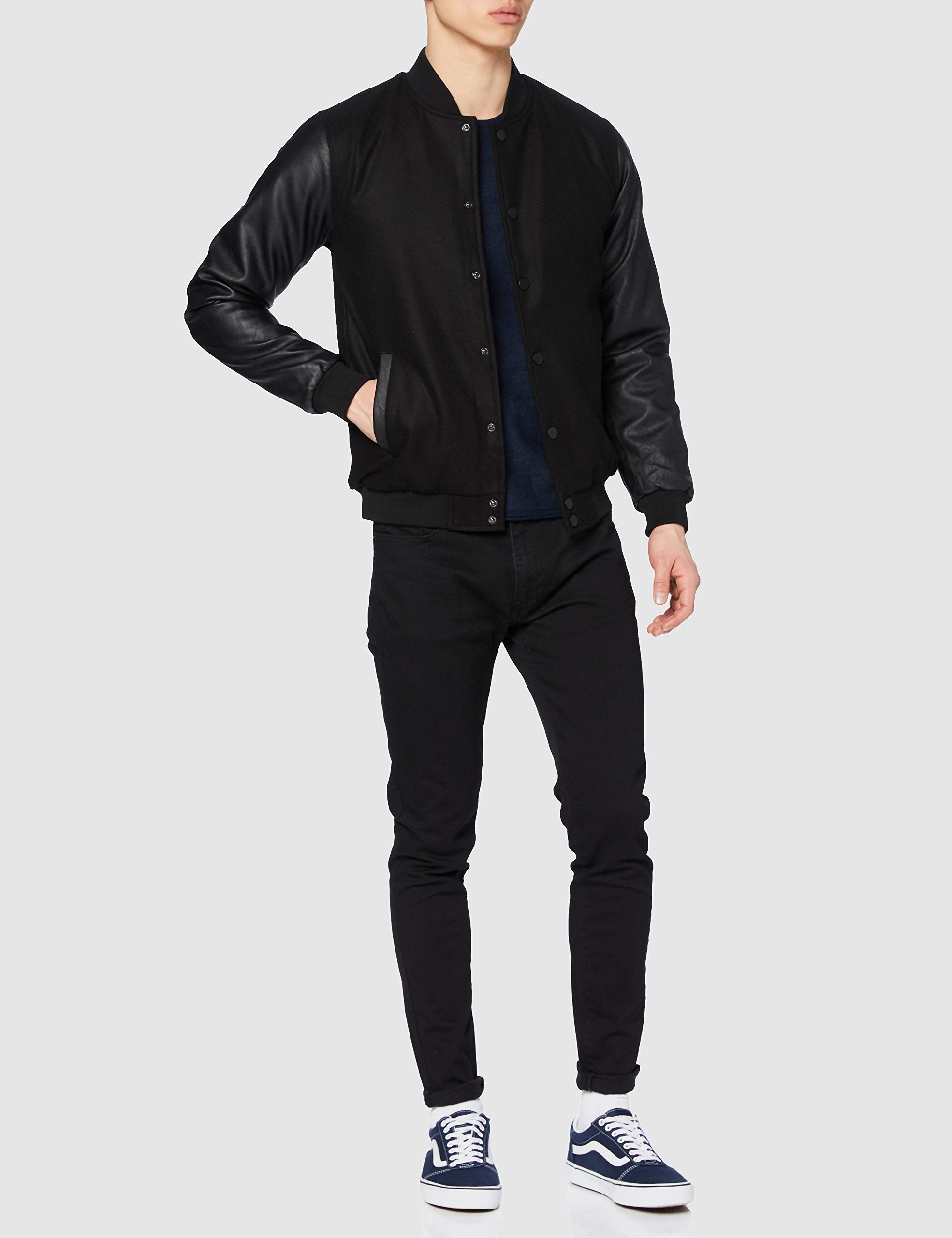 Urban Classics Men's Apparel Oldschool College Jacket blk/blk Size:S - Image 2