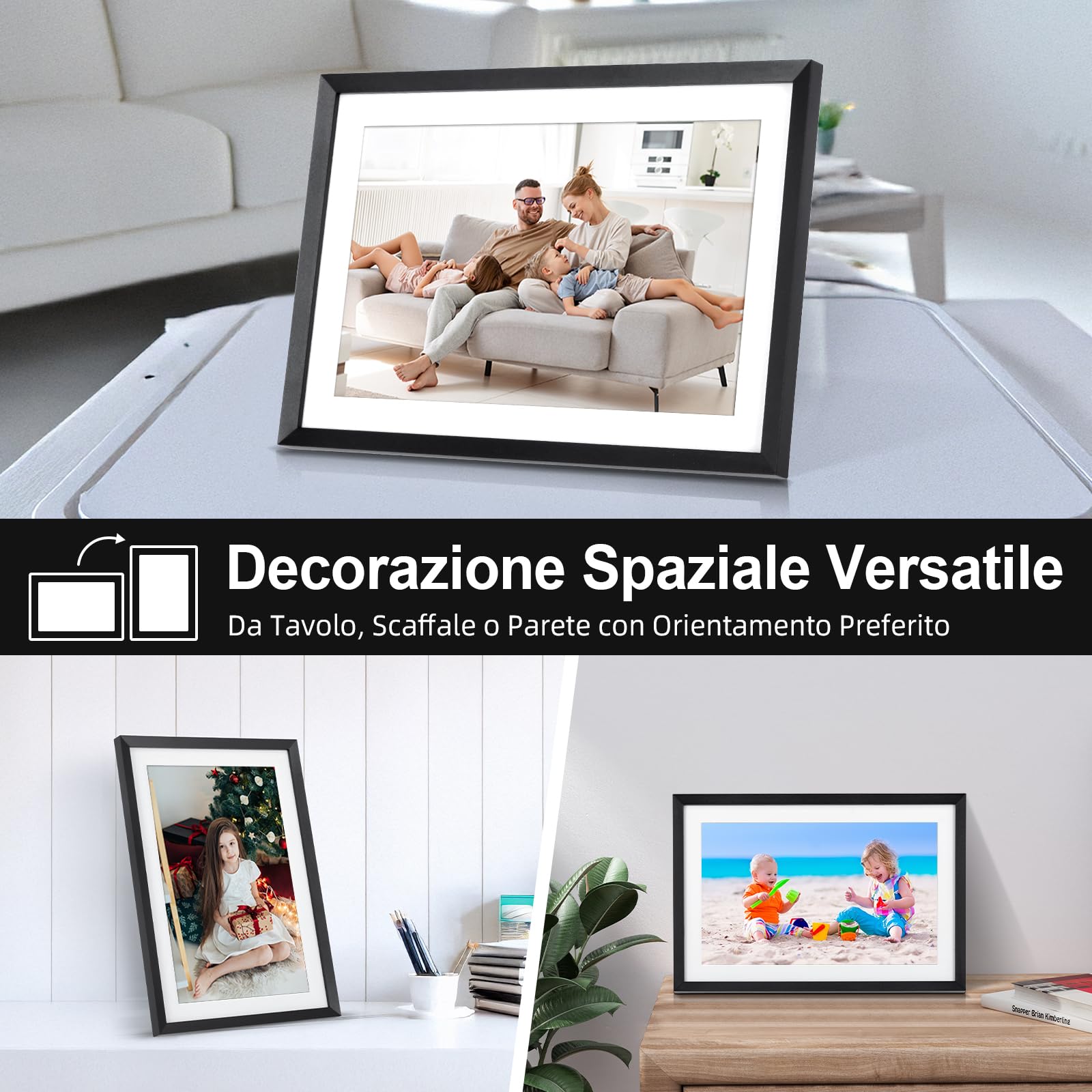 Cornice Digitale Foto, Rollei Smart Frame WiFi 107 10,1 Frameo Portafoto Digitale 32GB 1280x800 Schermo Tattile IPS Condivisione Istantanea di Foto e Video Nero Cornice-Digitale-Foto-Frameo-WiFi