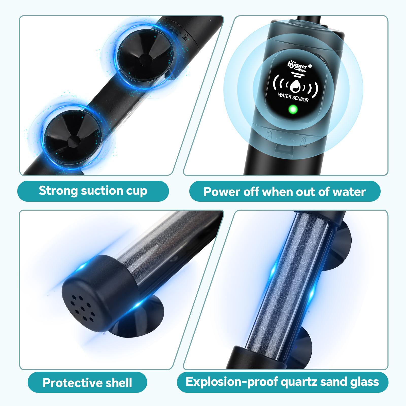 hygger Calentador sumergible para acuario, pequeño calentador de pecera ajustable con 2 ventosas, controlador de temperatura, protección contra sobretemperatura fuera del agua para agua dulce salada