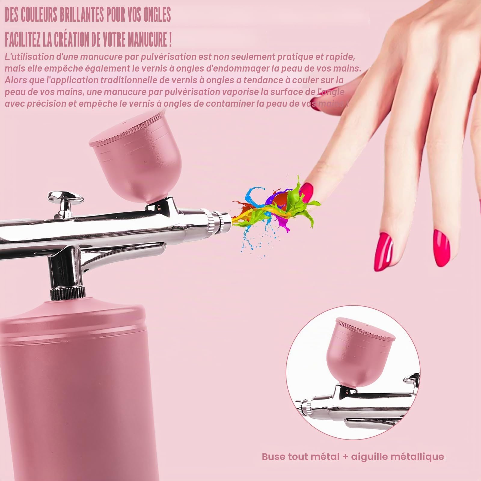 Kit d'aérographe portable, pistolet pulvérisateur à main rechargeable avec brosse, mini brosse à air avec compresseur pour nail art, décoration de gâteaux, maquillage, modelage de tatouage