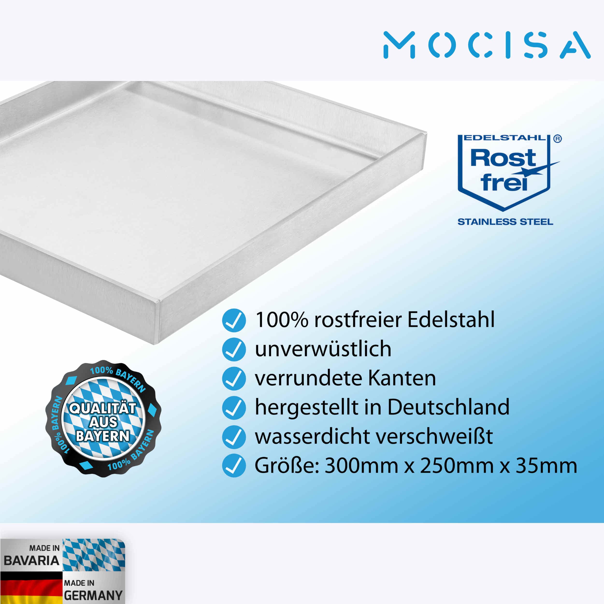 Grillplatte | Plancha | BBQ-Wanne | Grillkorb | Made in Germany | Edelstahl | Massiv | hochwertig verarbeitet | geschlossene Wanne (30cmx25cm) | wasserdicht verschweißt