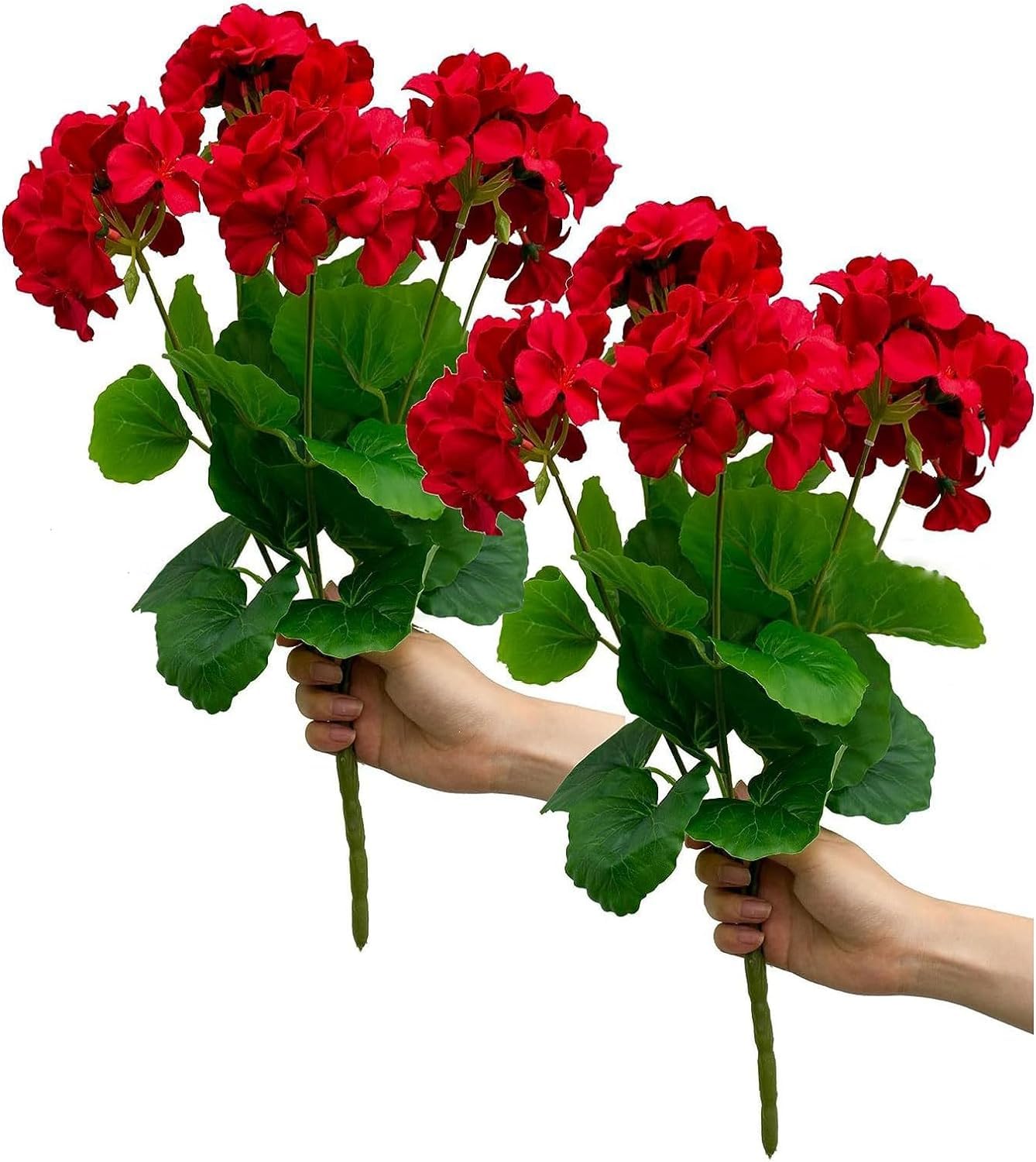 POTRUWE Gerani artificiali in seta, piante di geranio, gerani rossi, geranio in finta seta, cespugli floreali per vasi da esterni, decorazione per interni, giardino, patio, tavolo (rosso