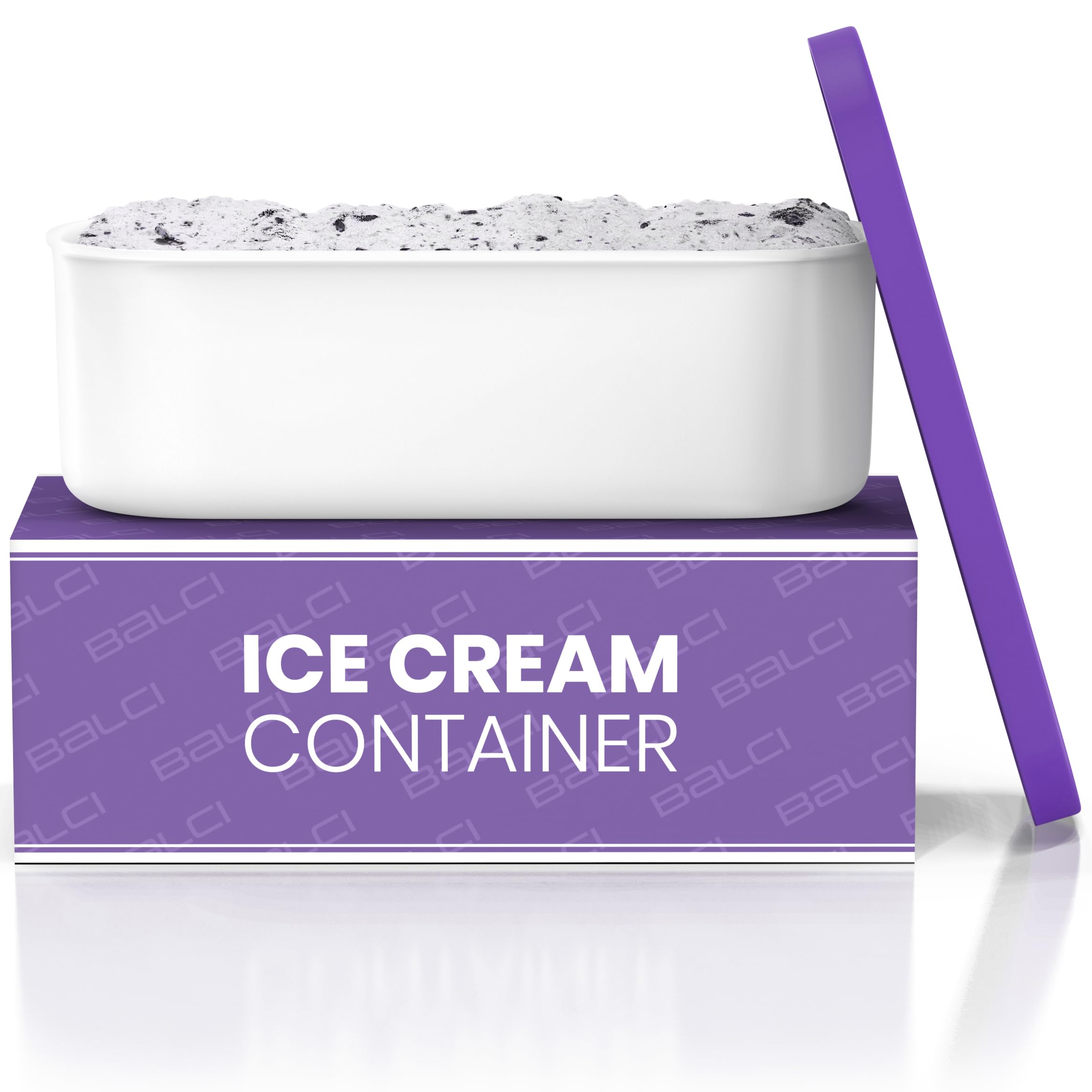 BALCI - Ice Cream Container - 2 Quart - Perfect Reusable Freezer Storage for Homemade Ice Cream Tubs for Sorbet, Frozen Yogurt and Gelato! - Flexible Silicone Lids, Long Scoop, Stackable - Purple