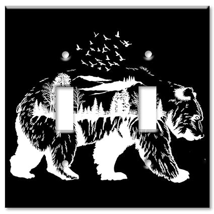 Art Plates Brand Double Toggle Switch/Wall Plate - Bear Outline