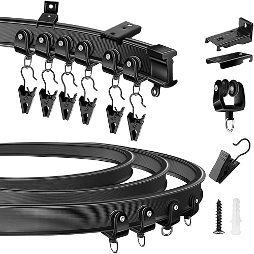 Miniatura 1 de Riel de cortina de techo, riel de cortina de techo curvo, flexible, para montaje en pared, riel negro para cortina de caravana, 16 pies, divisor de