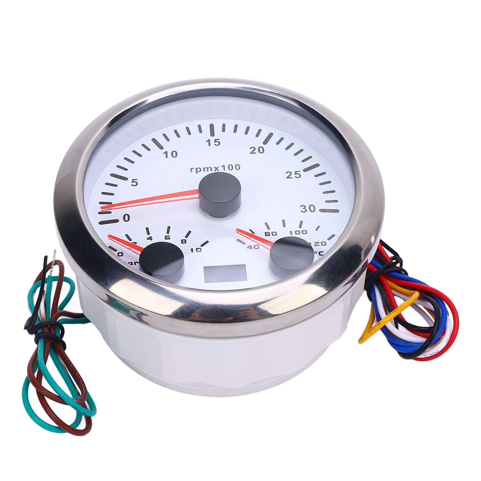 Medidor de tacómetro Torvex, medidor de RPM 3 en 1 de 85 mm con presión de aceite, medidor de horas de temperatura del agua, 3000 RPM para camión yate RV (Esfera blanca y bisel plateado CX8282)
