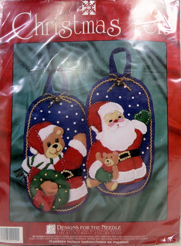 Bear & Santa Jeweled Xmas Door Hanger Felt Applique Set