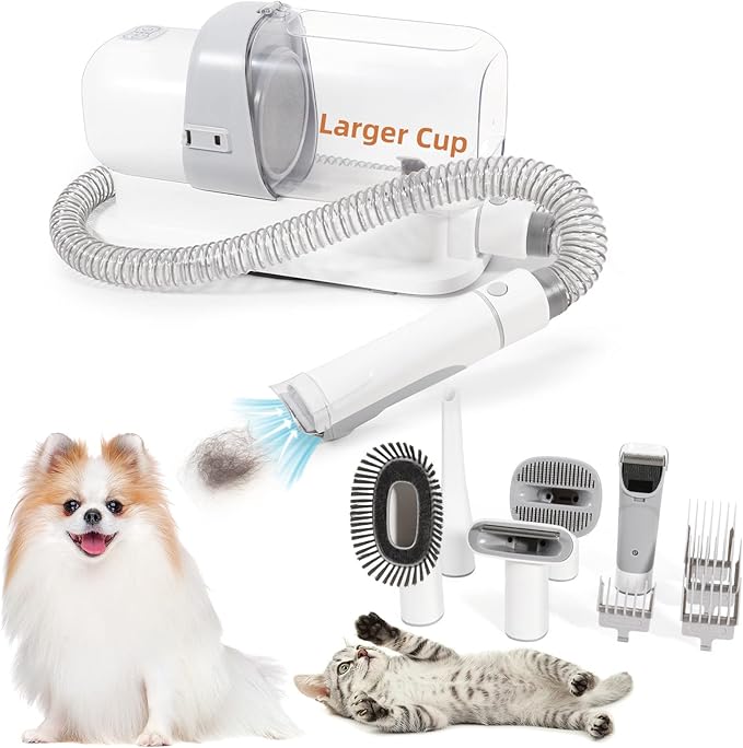 Dog Hair Vacuum, Dog Grooming Kit, Pet Grooming Vacuum, 2.3L Dust Cup Pet Brush Vacuum with 5