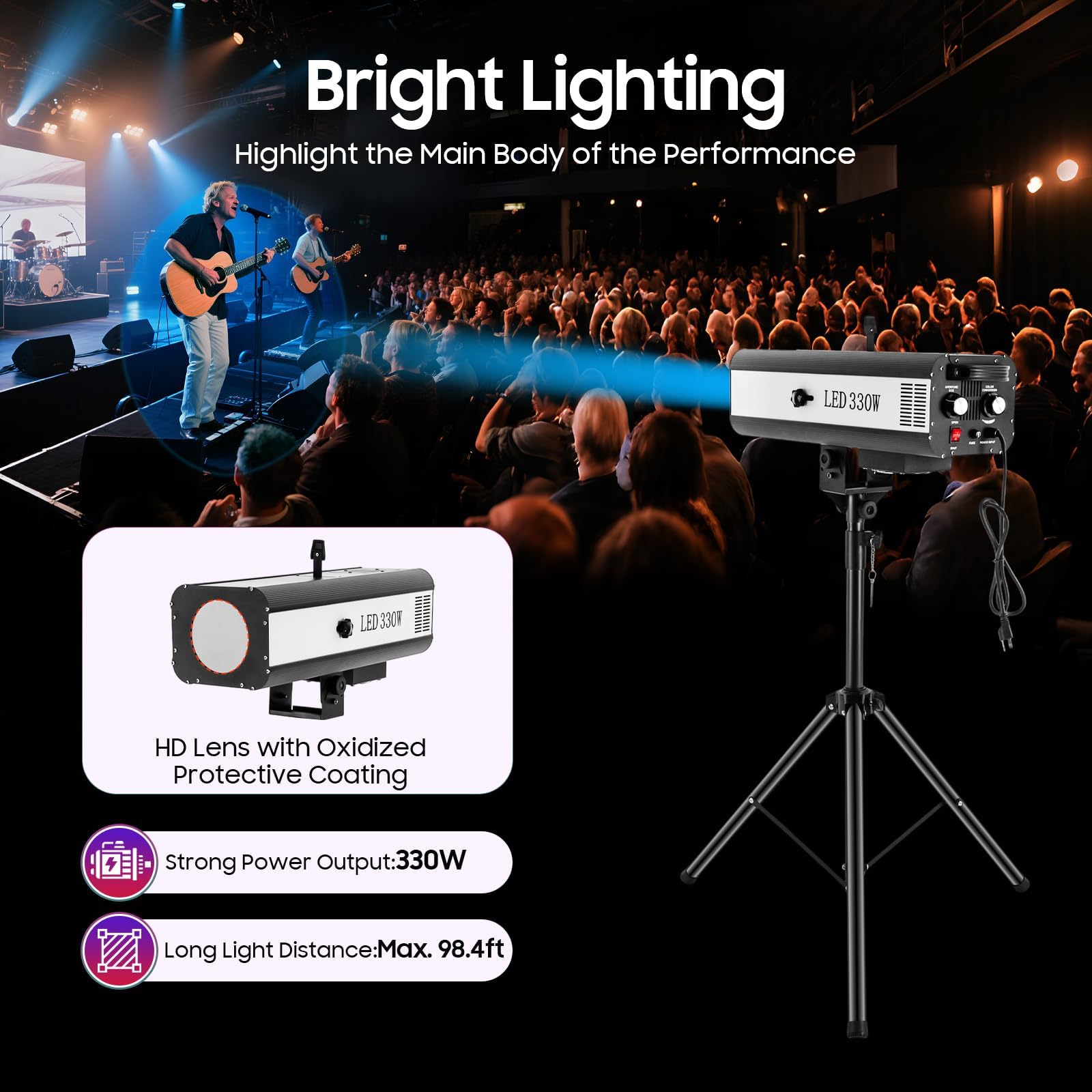 330-w-led-bühnenscheinwerfer, 6-farbig Einstellbare Blende, Inklusive Stativ, Max. 10 M Reichweite, 23° Abstrahlwinkel, Manuelle Steuerung Für Hochzeiten, Djs Und Theater