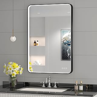 LED Mirror for Bathroom 24X36 Inch Black Framed with Anti-Fog, Stepless Dimmable, Front Lit, LED Bathroom Vanity Mirror for Wall, Memory Function, Shatter-Proof