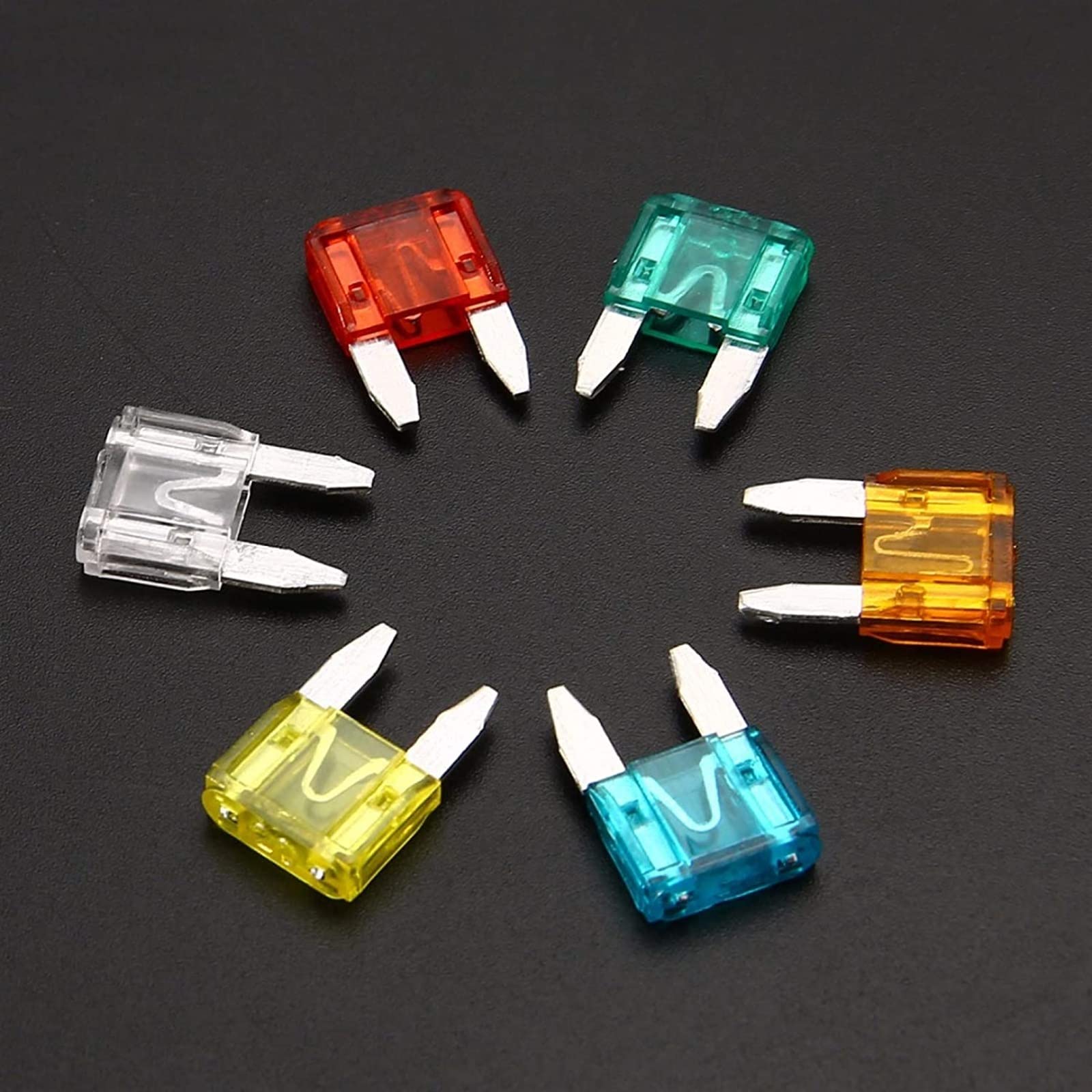 100Pcs micro mini fusibili a lama Kit di assortimento di scatole kit di fusibili a lama per camion per autoveicoli per autoveicoli per moto - 10 calibri 3/4/5/7.5/10/15/20/25/30 / 35Amp