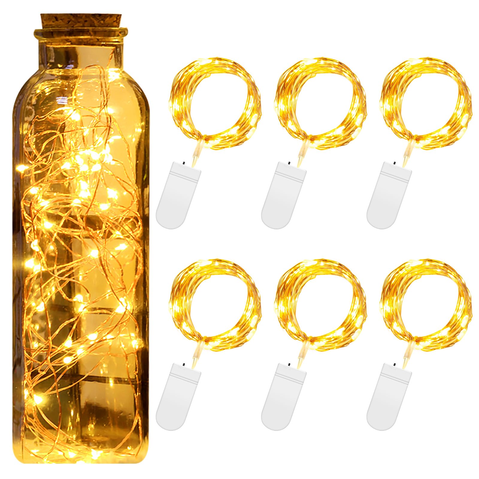 Uten 6 Pack Fairy String Lights 2M 20 LED Copper Wire Light Battery Powered Festival Decorations Party Wedding Indoor Outdoor