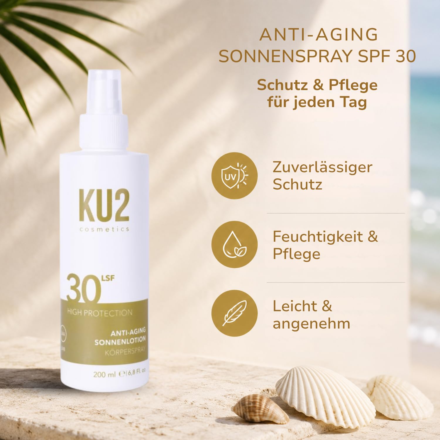 KU2 Anti-Aging Sonnenschutz X 3 – Sonnencreme Gesicht LSF 50 + Sonnenlotion Körper & Gesicht LSF 30 + Sonnenspray SPF 30 – UVA/UVB Schutz – Feuchtigkeitsspendend