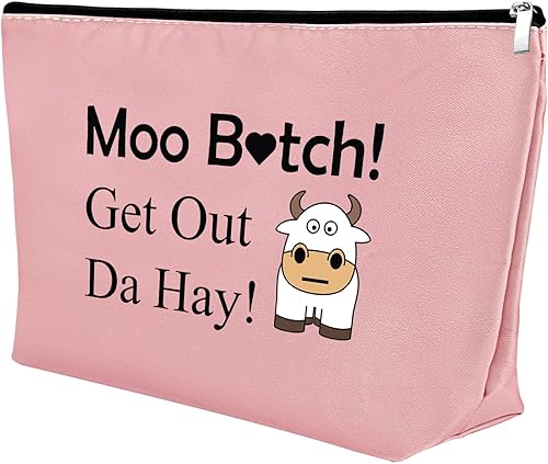 Mxrymvu Bolsa de maquillaje de vaca, regalo para amantes de las vacas, regalos para niñas, mujeres, bolsa de cosméticos de vaca, Rosado