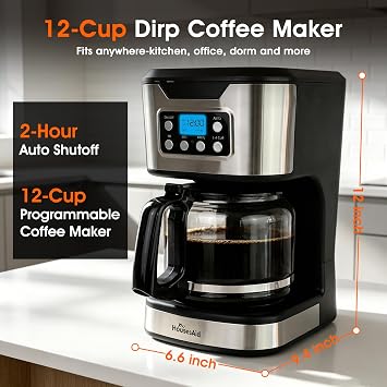 24H Programmable Drip Coffee Maker, 12 Cup, Black Stainless Steel