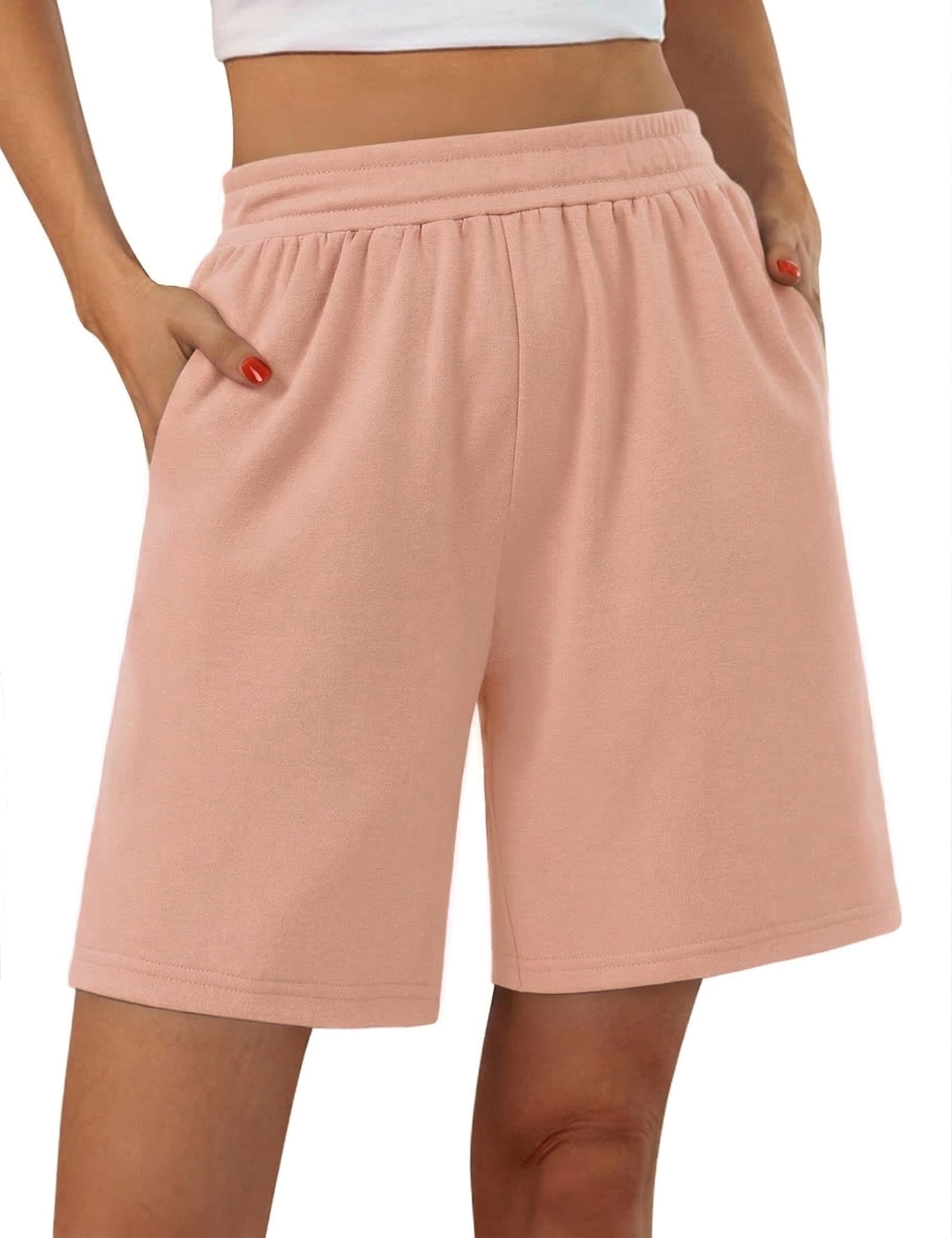 Terecey Sport Shorts Damen Lockere Casual Bermuda Kurze Hosen Weich Streifen Jogginghose High Waist Freizeithose mit Taschen und Kordelzug fur Running Yoga Fitness Lounge Fitnessstudio S-XXL