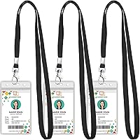 koorito 3 Pack Clear Vertical Waterproof ID Badge Holders with Black Lanyards - Durable for Office, School, Travel
