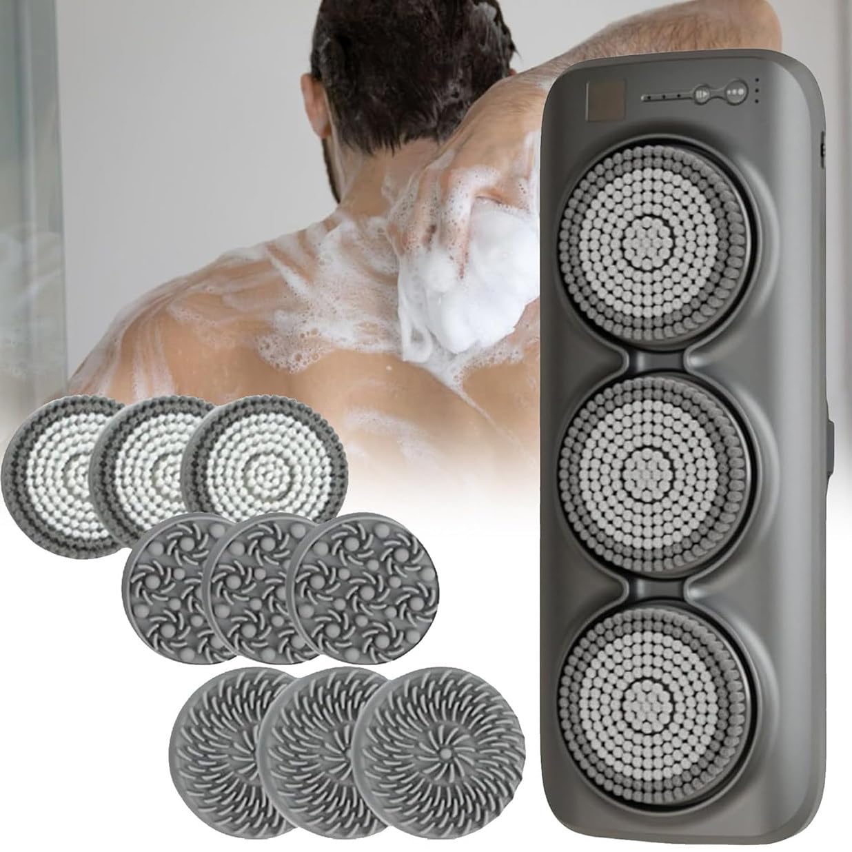Cepillo Corporal eléctrico, Cepillo Exfoliante de Espalda Giratorio de 360° para Montaje en Pared, con 3 Tipos de Cabezales, 3 velocidades, Ideal para la Ducha y Limpieza Profunda.
