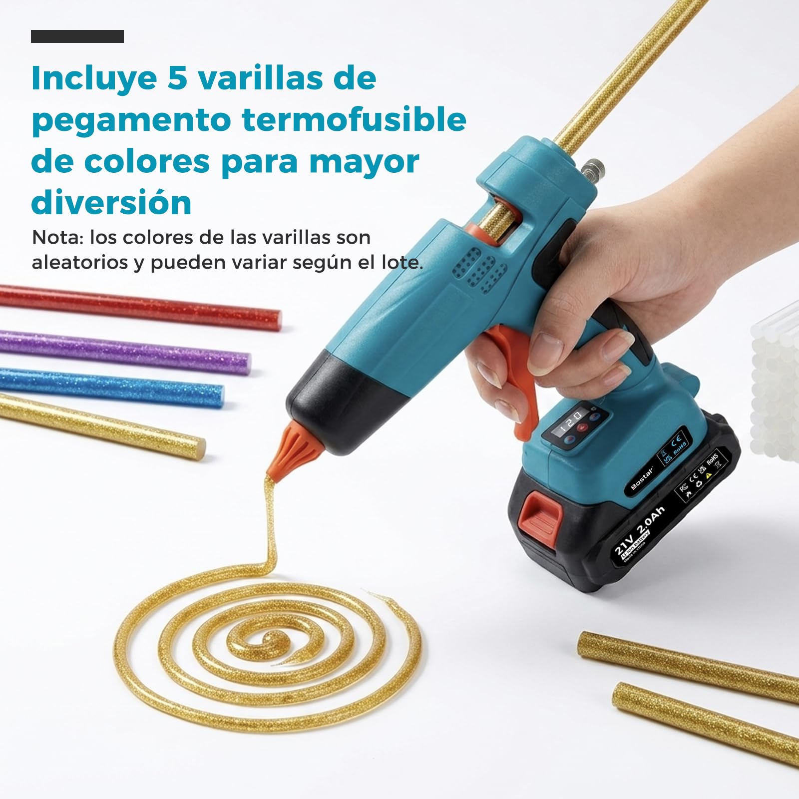 Bostar Pistola de Silicona Digital 100-220°C para Makita 18V, Kit con 2 Baterías 2.0Ah y 35 Barras 11mm, Flujo Regulable y Memoria, Pistola Termofusible Inalámbrica para DIY y Reparación Profesional