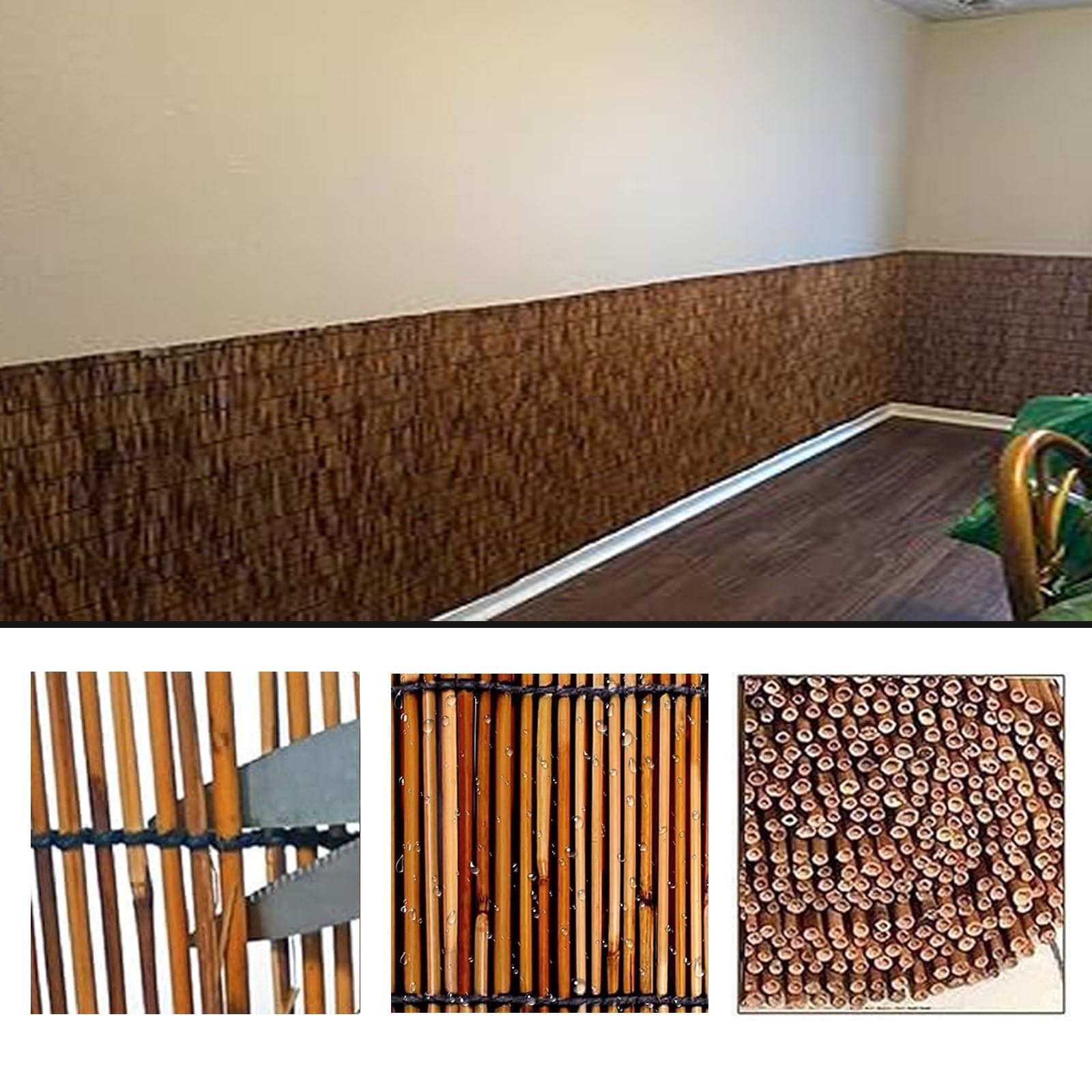 Recinzione in bambù naturale, marrone, per terrazze, giardini e balconi, pannelli decorativi per esterni, resistenti alle intemperie, per parasole e protezione dal vento (100 x 300 cm)