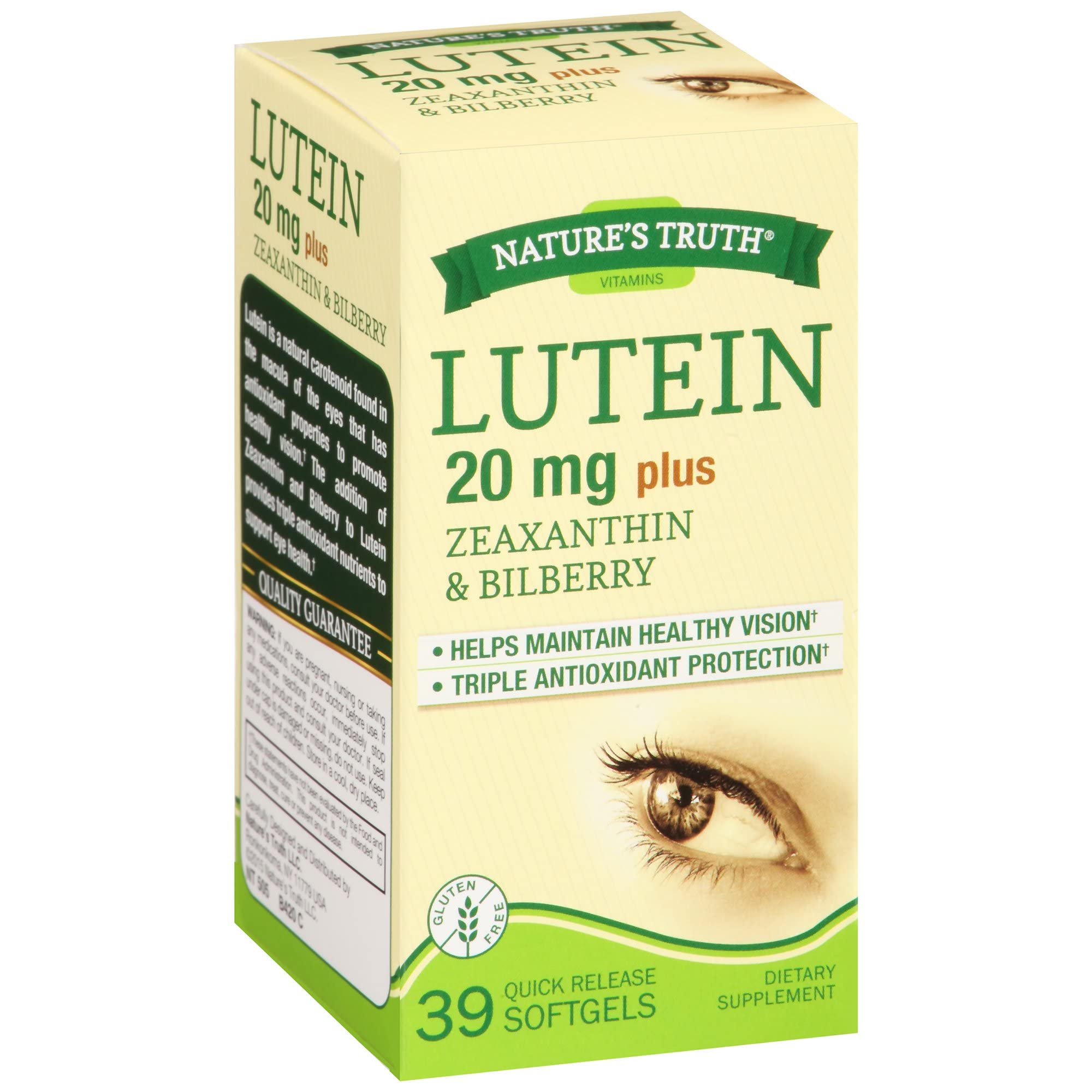 Nature's Truth Lutein 20 mg plus Zeaxanthin & Bilberry Quick Release Softgels - 39 ct, Pack of 6