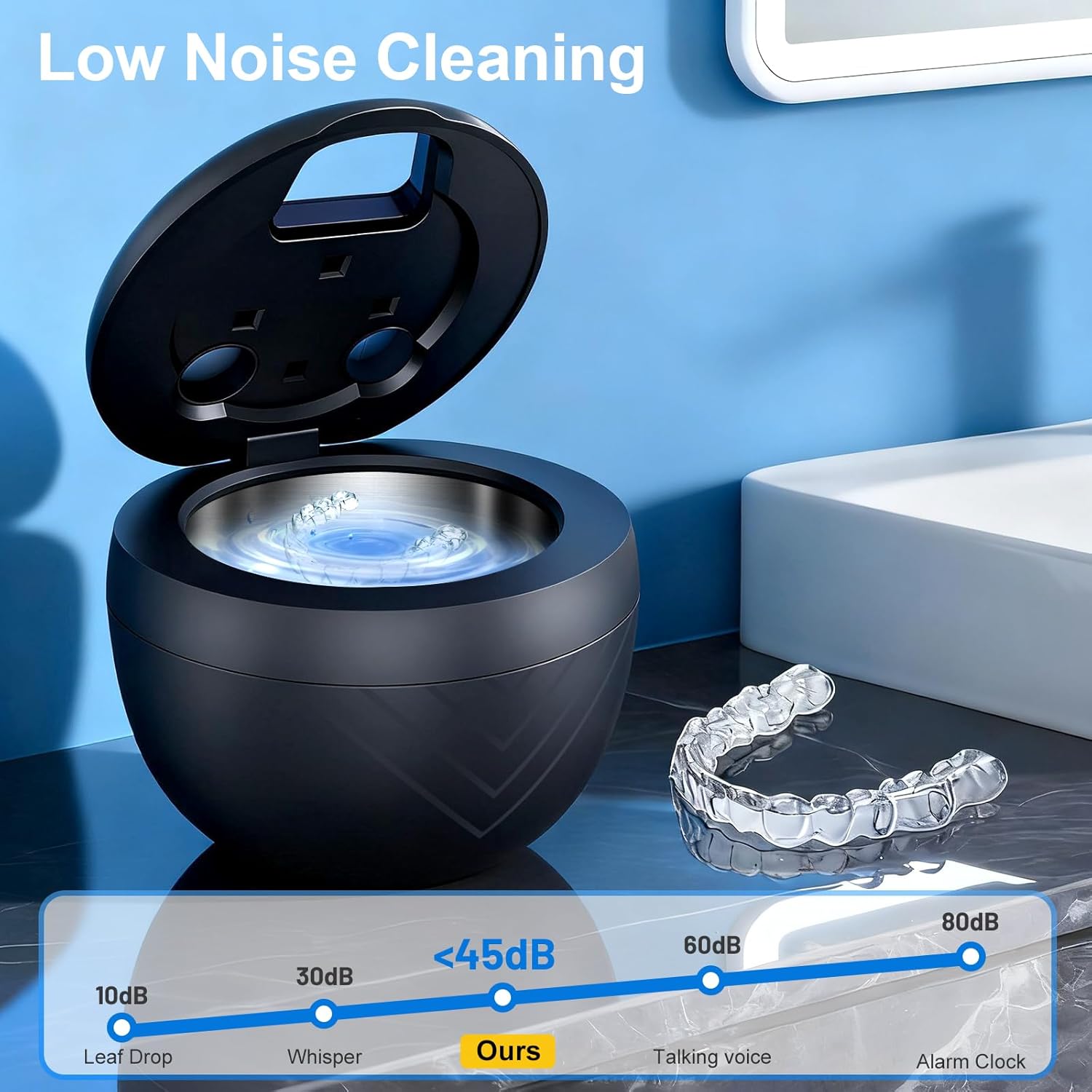 Ultrasonic Retainer Cleaner, 45kHz Retainer Cleaner Machine for Denture Cleaning Pod for Mouth Guards|Aligners|Braces|Toothbrush Heads|Jewelry, 200ML Dental Cleaning Pod with 4 Modes & Digital Timer