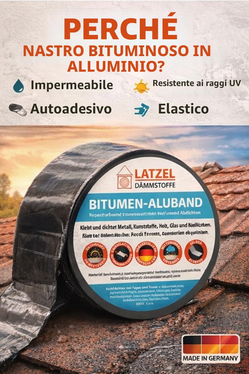 Nastro in alluminio bituminoso autoadesivo, resistente ai raggi UV, colore terracotta, rotolo 300 mm 10 metri