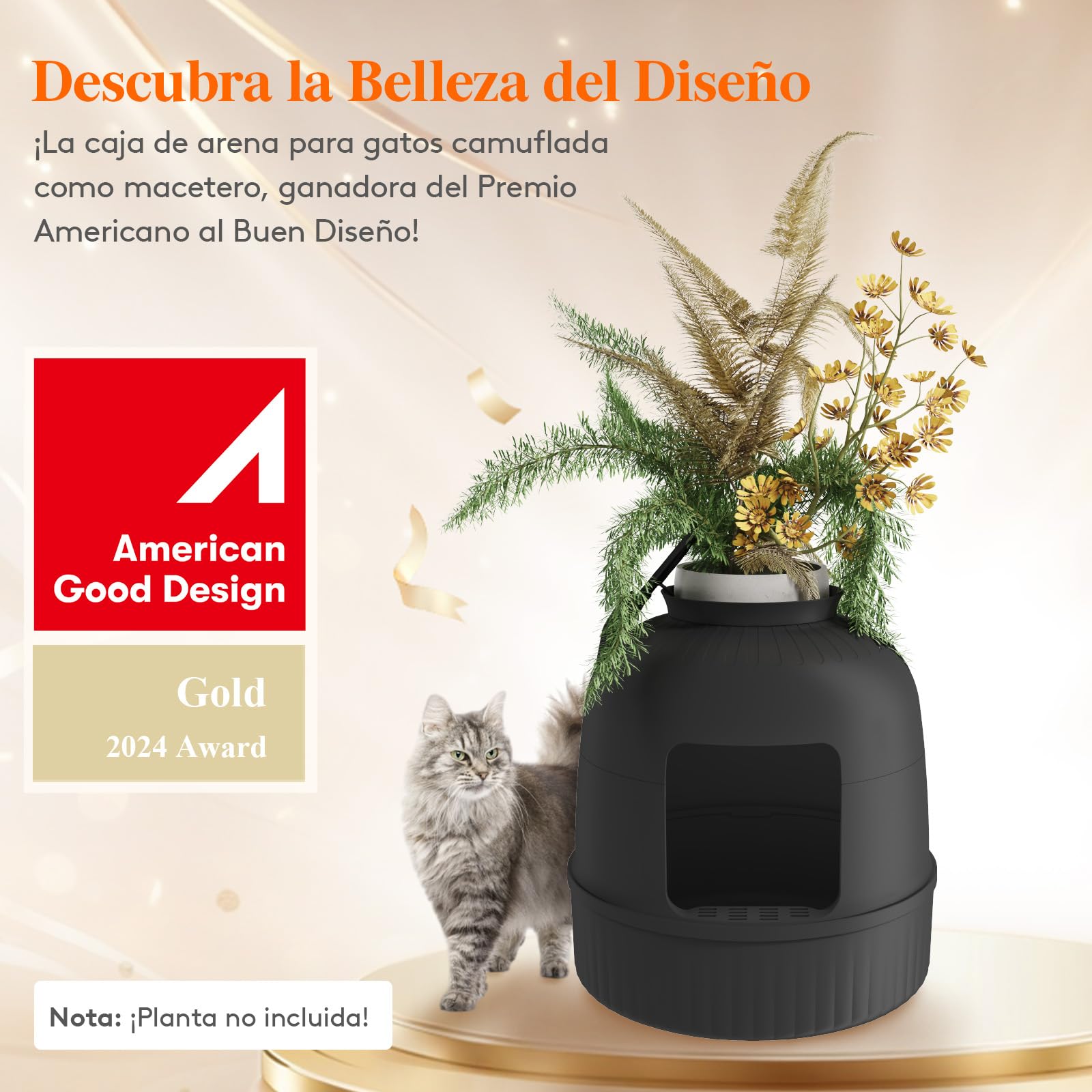 Lifewit Arenero Gato con Desodorizante y Filtro de Carbón, Arenero Maceta para Sala de Estar, Dormitorio, Esquinas, Cagadero Gatos Cerrado con Pala, 48 x 48 x 50 cm, Negro