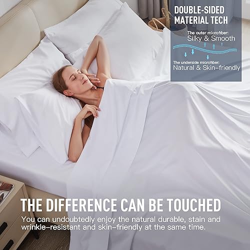 Miniatura 2 de Nobildonna Juego de sábanas de tamaño individual, 4 piezas de doble material y diseño de doble cara, bolsillo profundo de 15 pulgadas, juego de cama