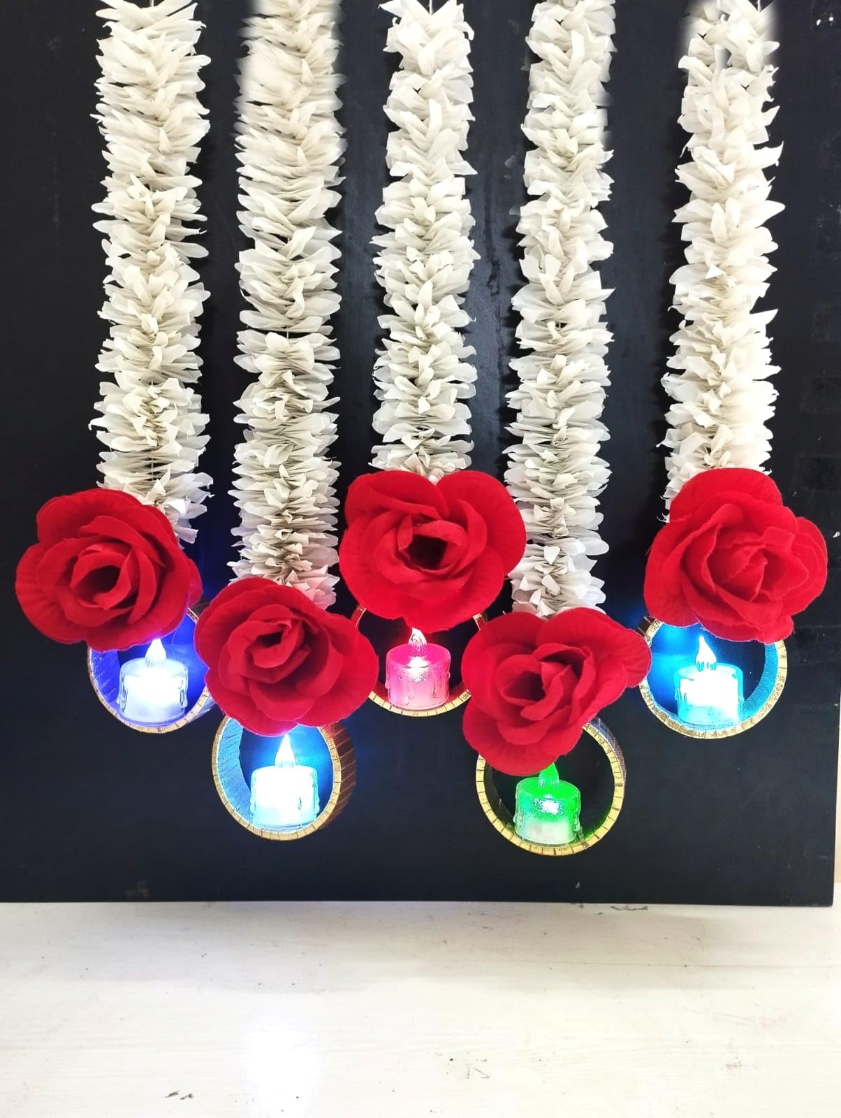 Product AR Set of 6 Decorative Door Hangings Toran with LED T Lights, Handmade Garlands with Rose, Diwali Decoration, Wedding, Festive Decoration, with Multicolour LED Light.