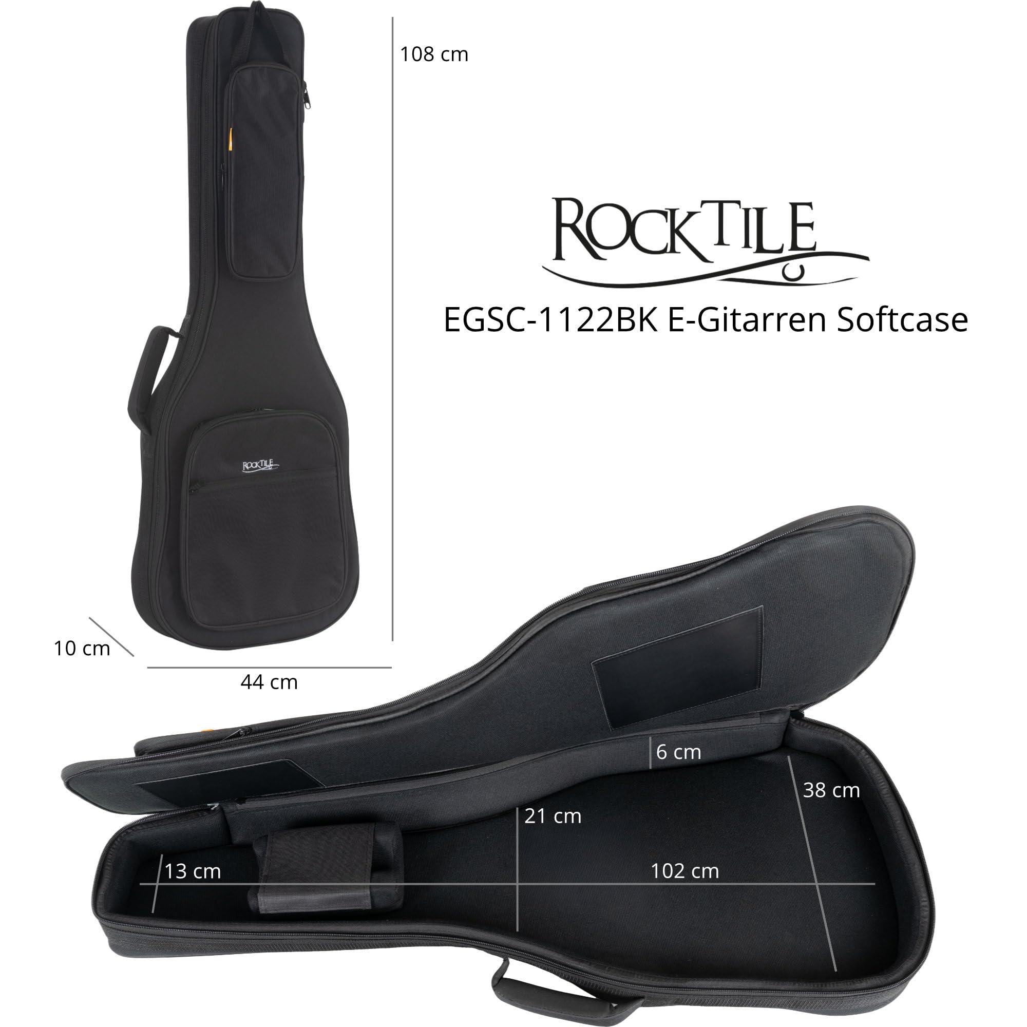 ROCKTILE EGSC-1122BK Softcase per Chitarra Elettrica, Peso: 2, 2 kg | Adatto a quasi tutte le chitarre elettriche, Adatto anche a modelli shortscale, Imbottitura completa spessa 2 cm, 2 kg
