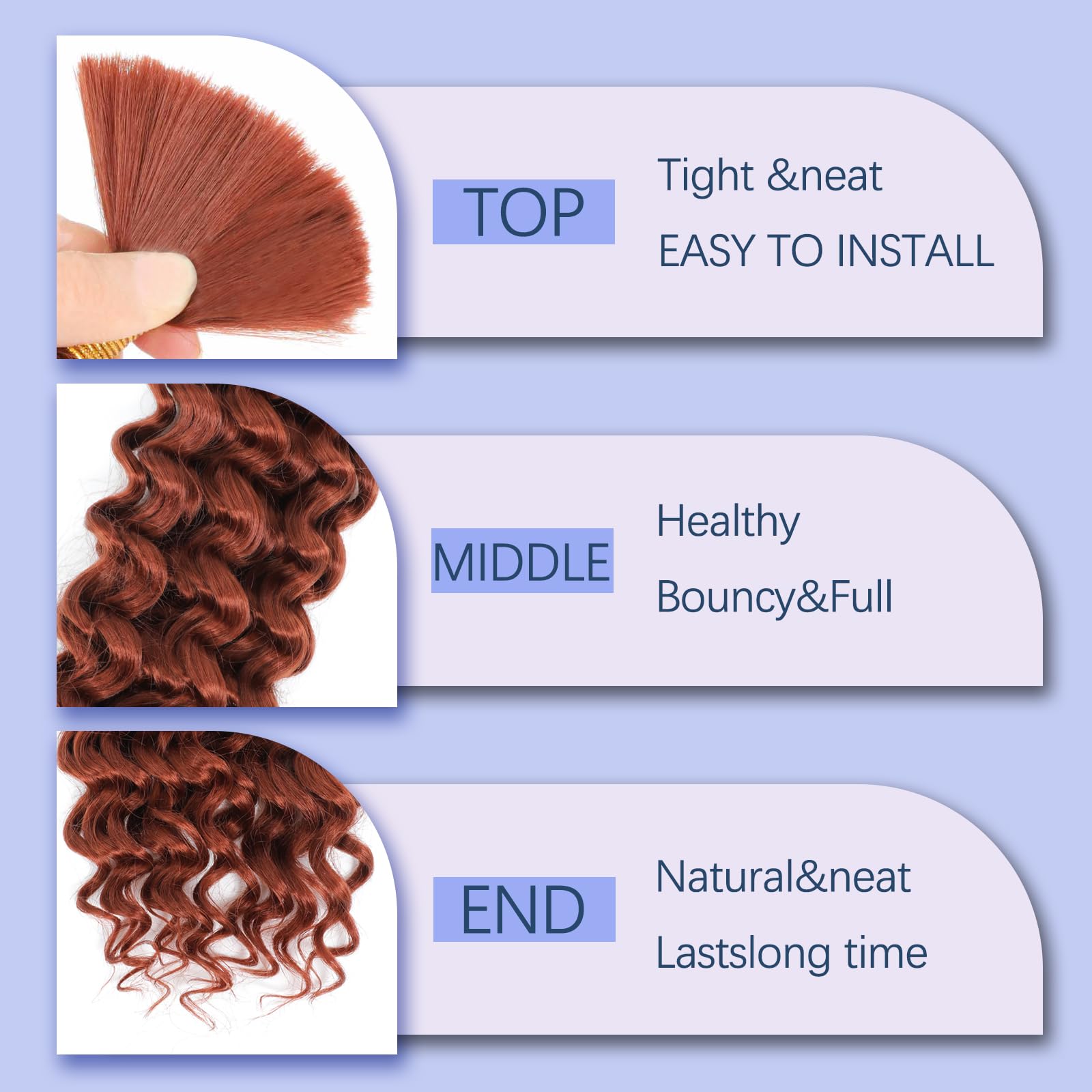 BLTYXT Deep Wave Bulk Hair 18 Inch 6 Bundles Synthetic Braiding Hair Curly Crochet Hair Boho Braids Natural Color for Hair Extensions (350 - Image 4