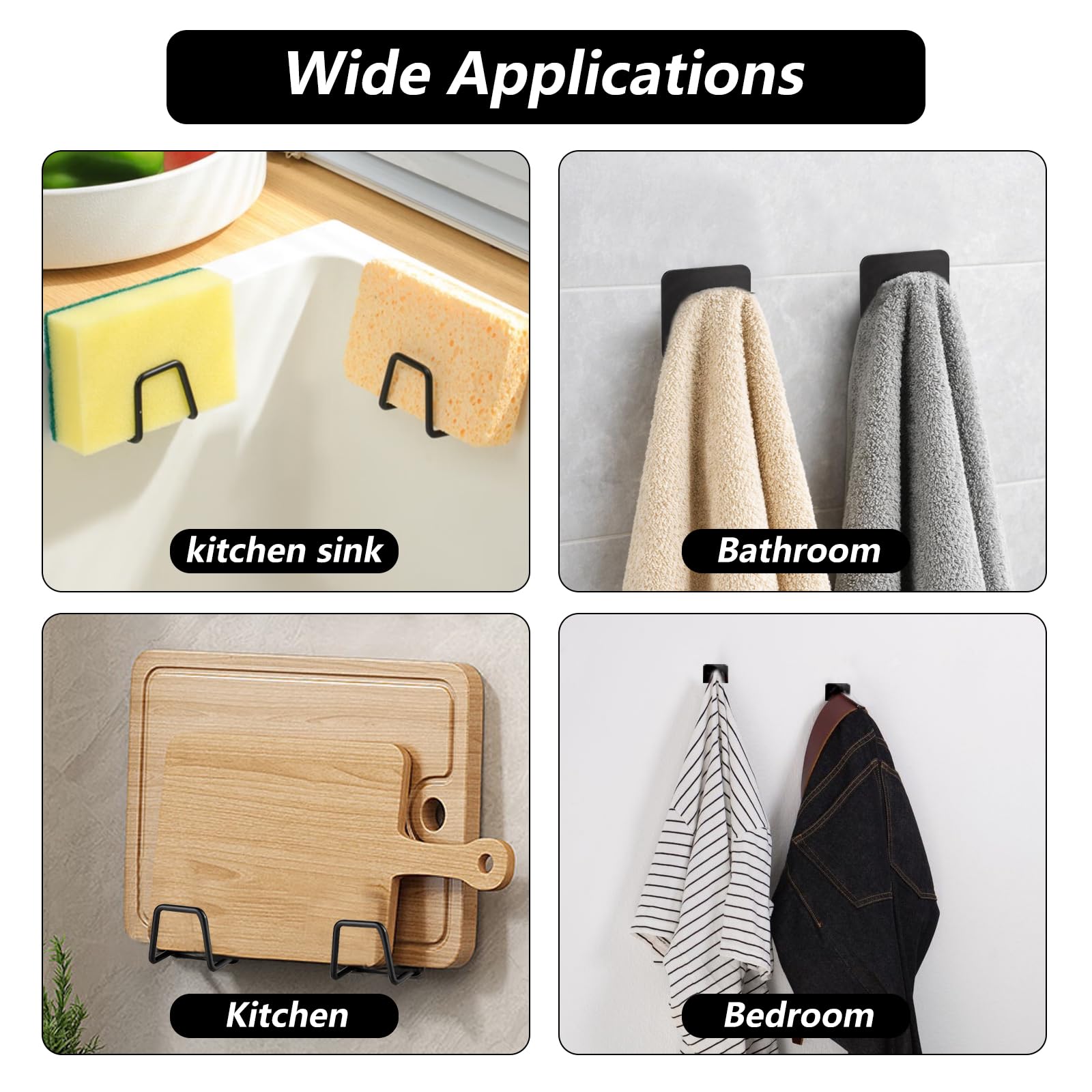 Porte Éponge pour Évier Cuisine, Support pour Éponge, Porte Éponge Auto-Adhésifs en Acier Inoxydable pour Organisation Éponges, Brosser, Torchon, Salle de Bain (noir) - 5