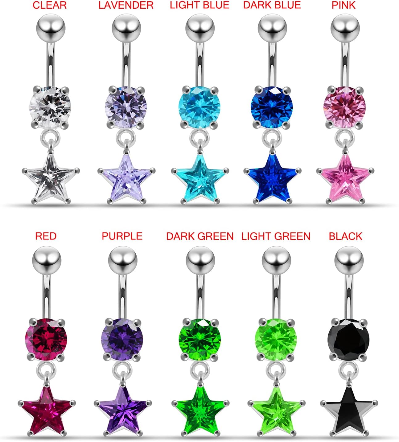 Stylish Round with Star Dangling Design 925 Sterling Silver with Stainless Steel Belly Ring - Belly Button jewelry - Navel jewelry