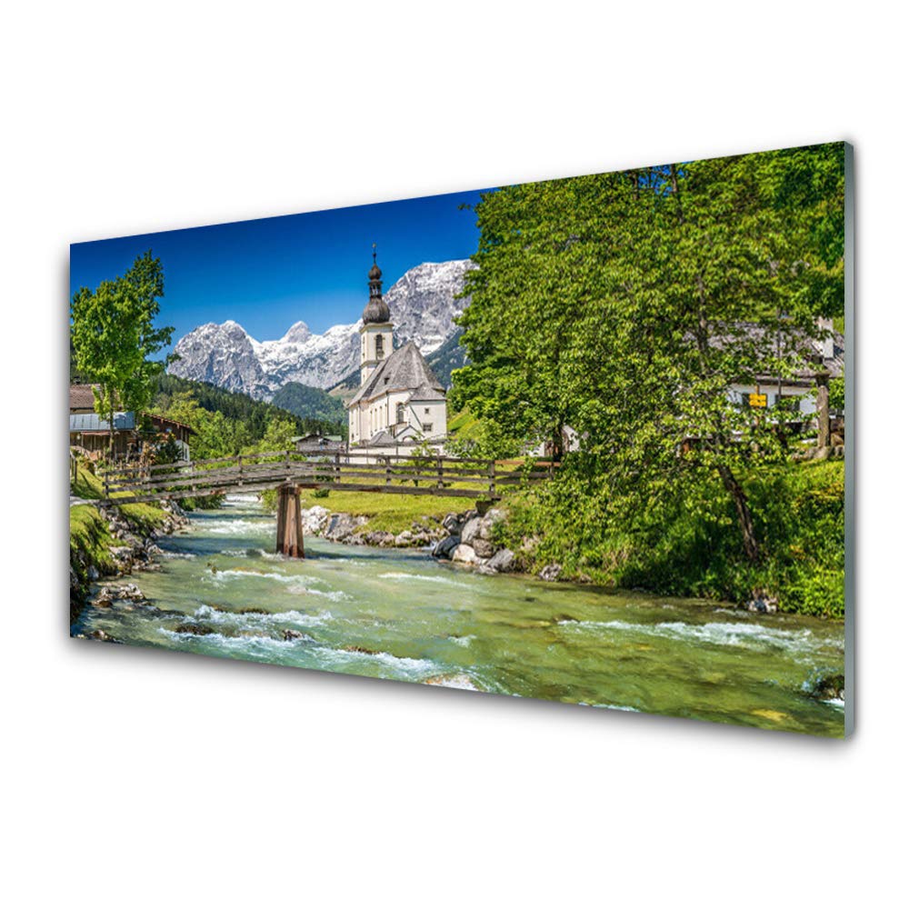 Tableau mural moderne en verre 100x50 cm pour salon lumineux style nature et grand lac
