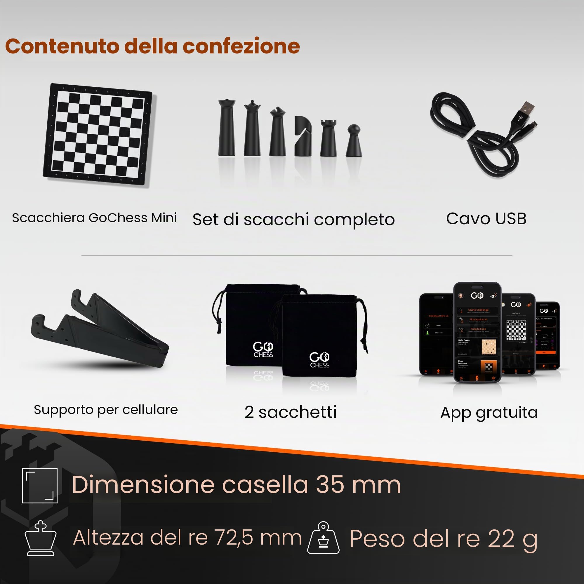 GoChess Mini - Gioco da tavolo elettronico AI, set di scacchi luminosi per adulti e bambini, per tutti i livelli di abilità, con app di gioco online, perfetto come regalo per gli amanti dei giochi da