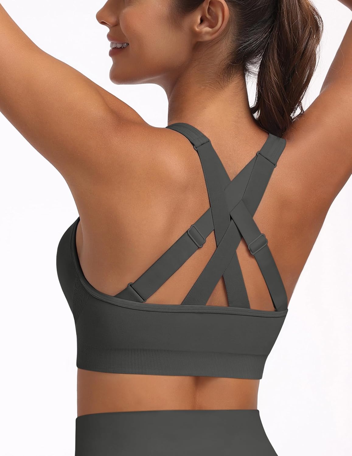 MIRITY Padded Strappy Sports Bra for Women - with Dual Crossback and Adjustable Straps for Workout Gym - Image 3