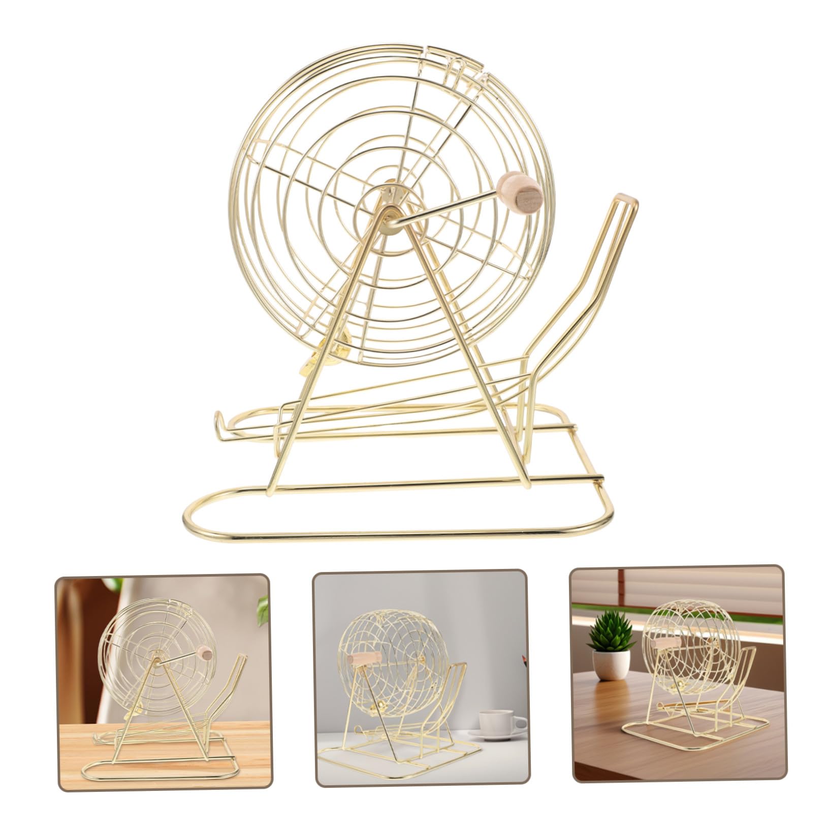 Jaula de Bingo de Mesa de Hierro y Madera, Dorada, para Niños