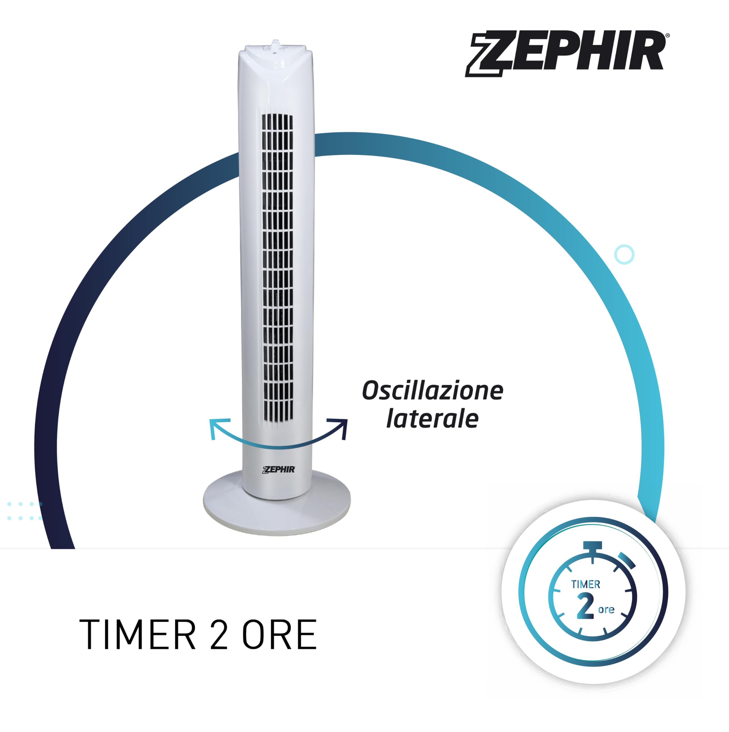 Zephir Ventilatore Torre Timer 3VEL H80CM OSC