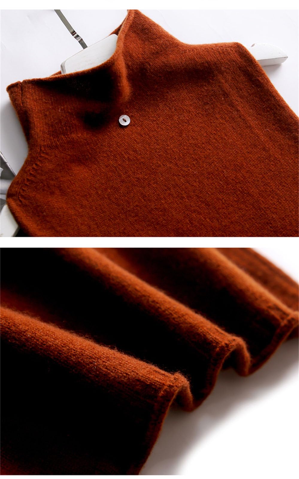 Mnjyihy Women's Cashmere Sweater Vest Women's Turtleneck Wool Knit Loose Sleeveless Pullover Sweater khaki9 M