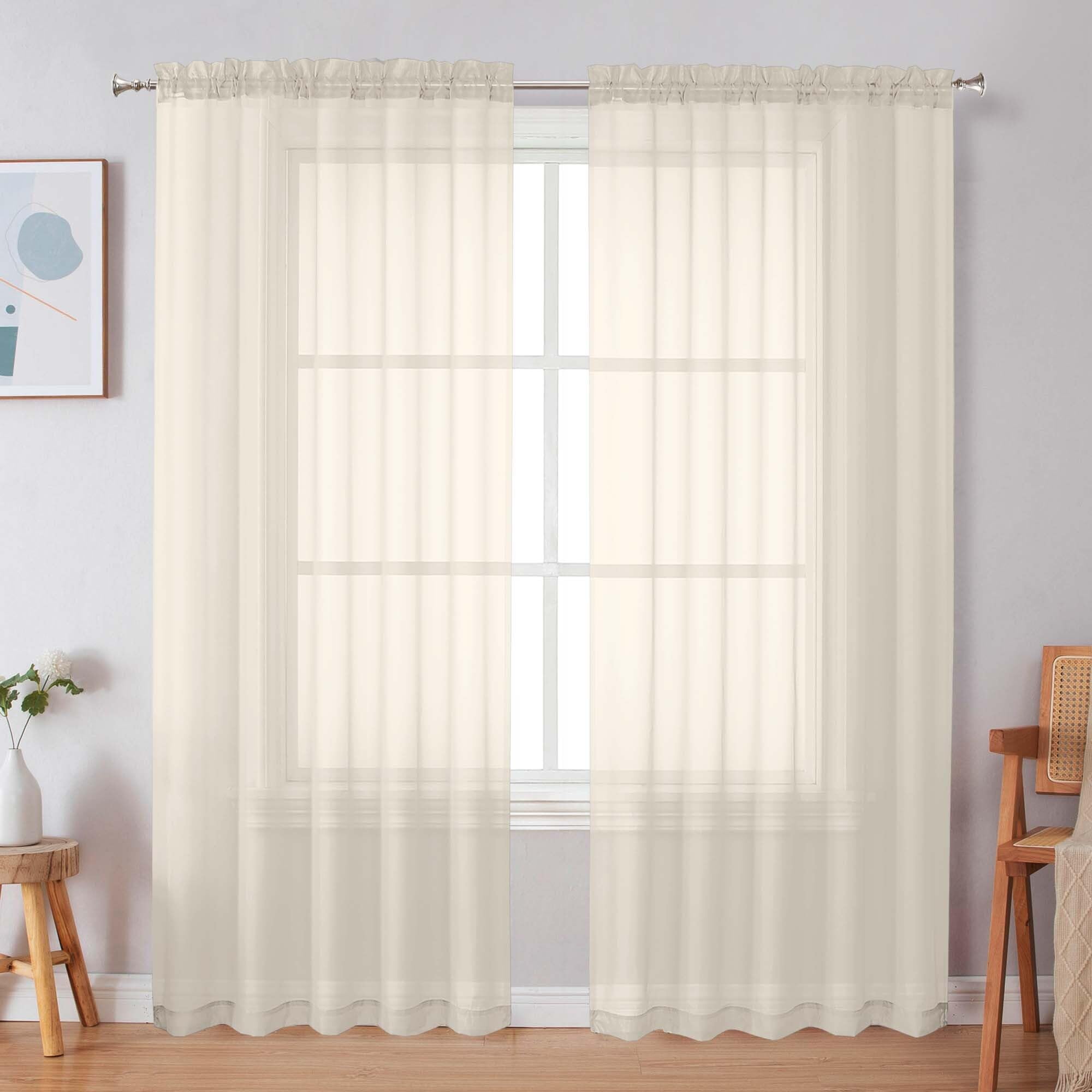 Simplebrand Cream Sheer Curtains 72 Inches Long 2 Panels for Living Room