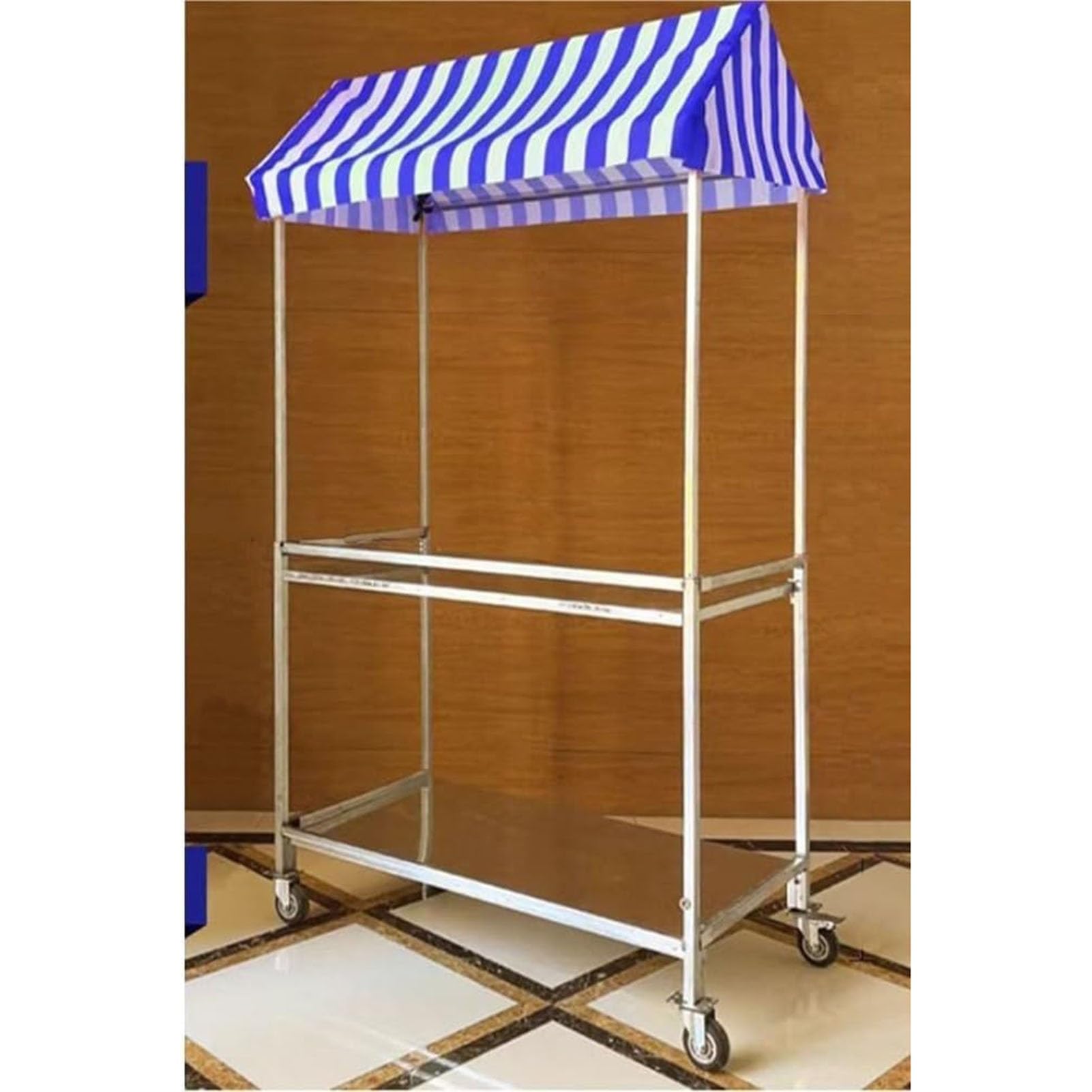 Chariot de vente mobile contre l'instabilité des stands présentoir alimentaire bleu 2 niveaux