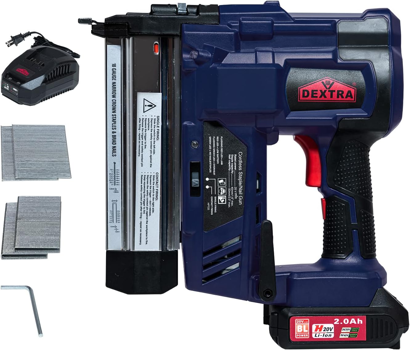 Buy Dextra 20V Cordless Brad Nailer, 18 Gauge 2 in 1 Electric Nail Gun/Staple Gun, Battery
