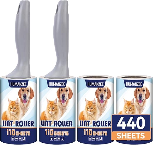 Lint Rollers for Pet Hair Extra Sticky,440 Sheets Mega Value Set with Reinforced 2 Handles and 4 Replaceable Tough Papers, Portable Pet Lint Remover for Clothes, Sofa Bed, Car Seat, and More