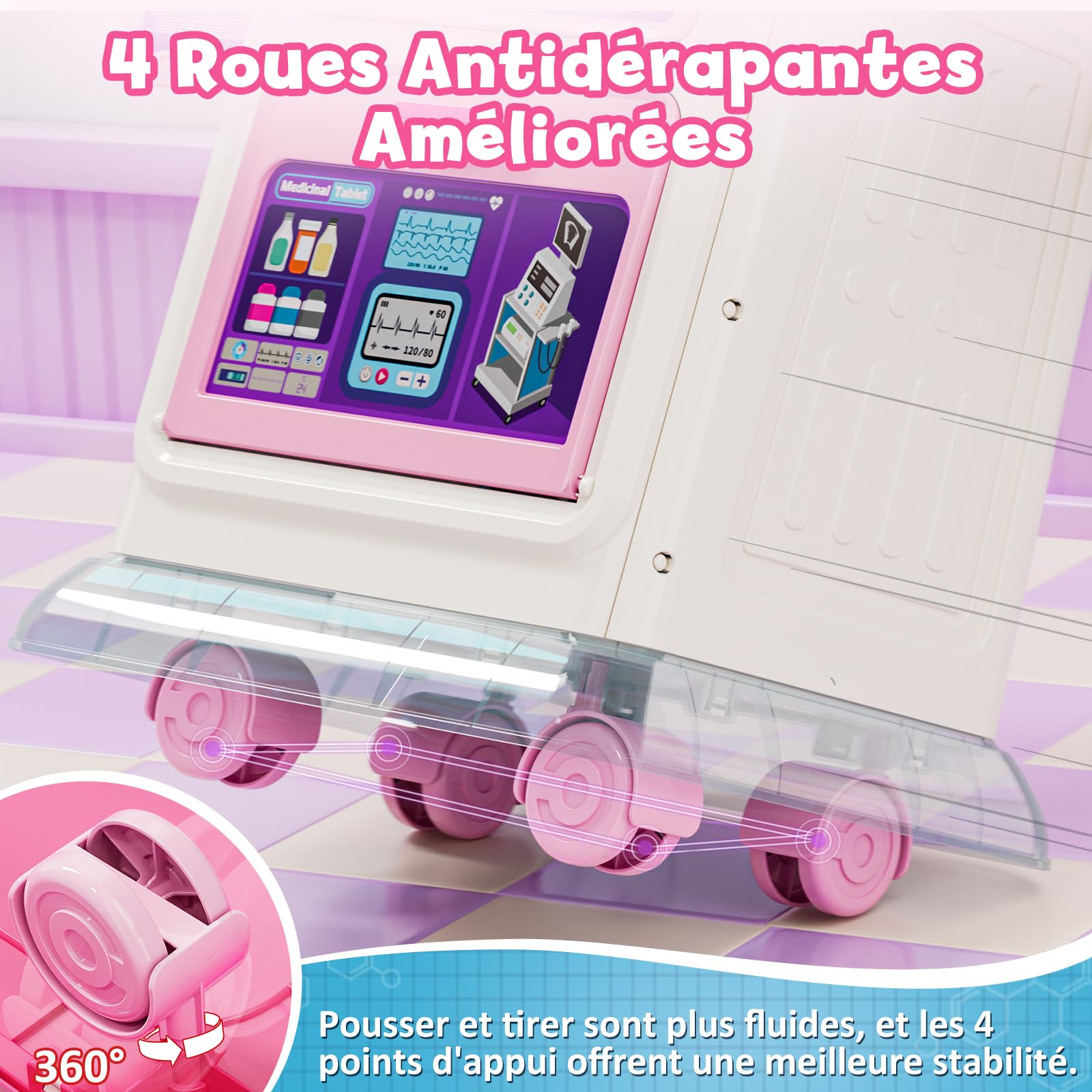 Lehoo Castle Malette Docteur Enfant, Jouet Docteur avec Chariot, Kit de Médecin pour Filles et Garçons 3+ Ans Rose