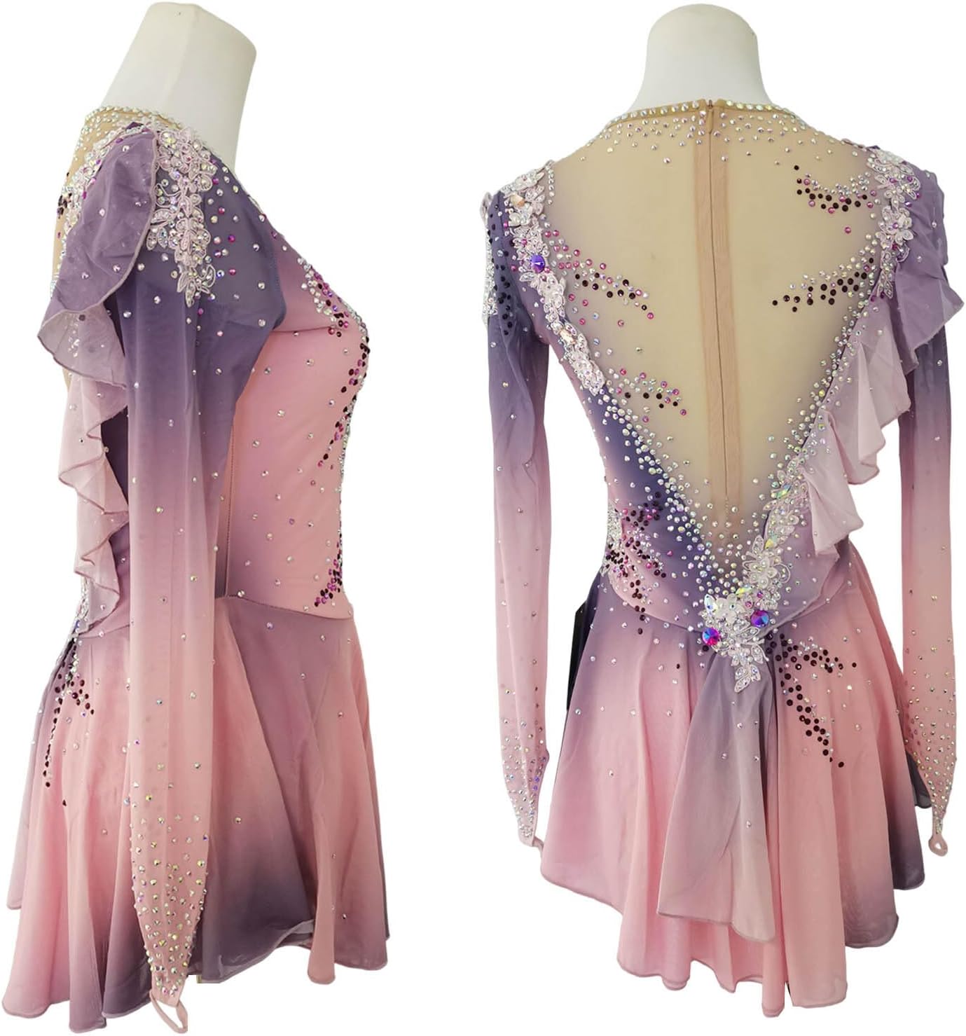 LIUHUO Figure Skating Dress Girls Women Elegant Quality Crystals Performance Pink
