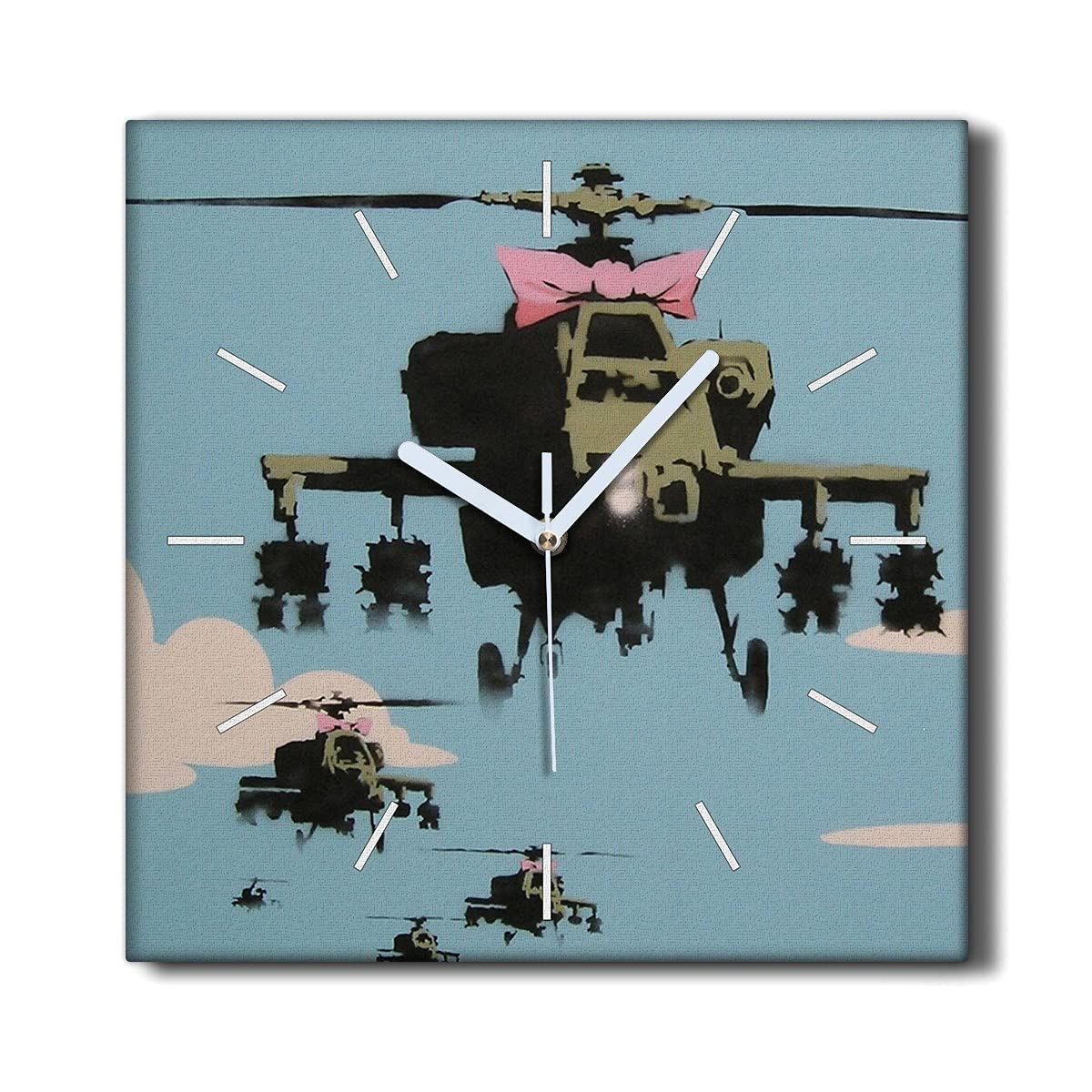 Horloge sur Toile Silencieuse Sans Tic-tac Salon Banksy 30x30cm